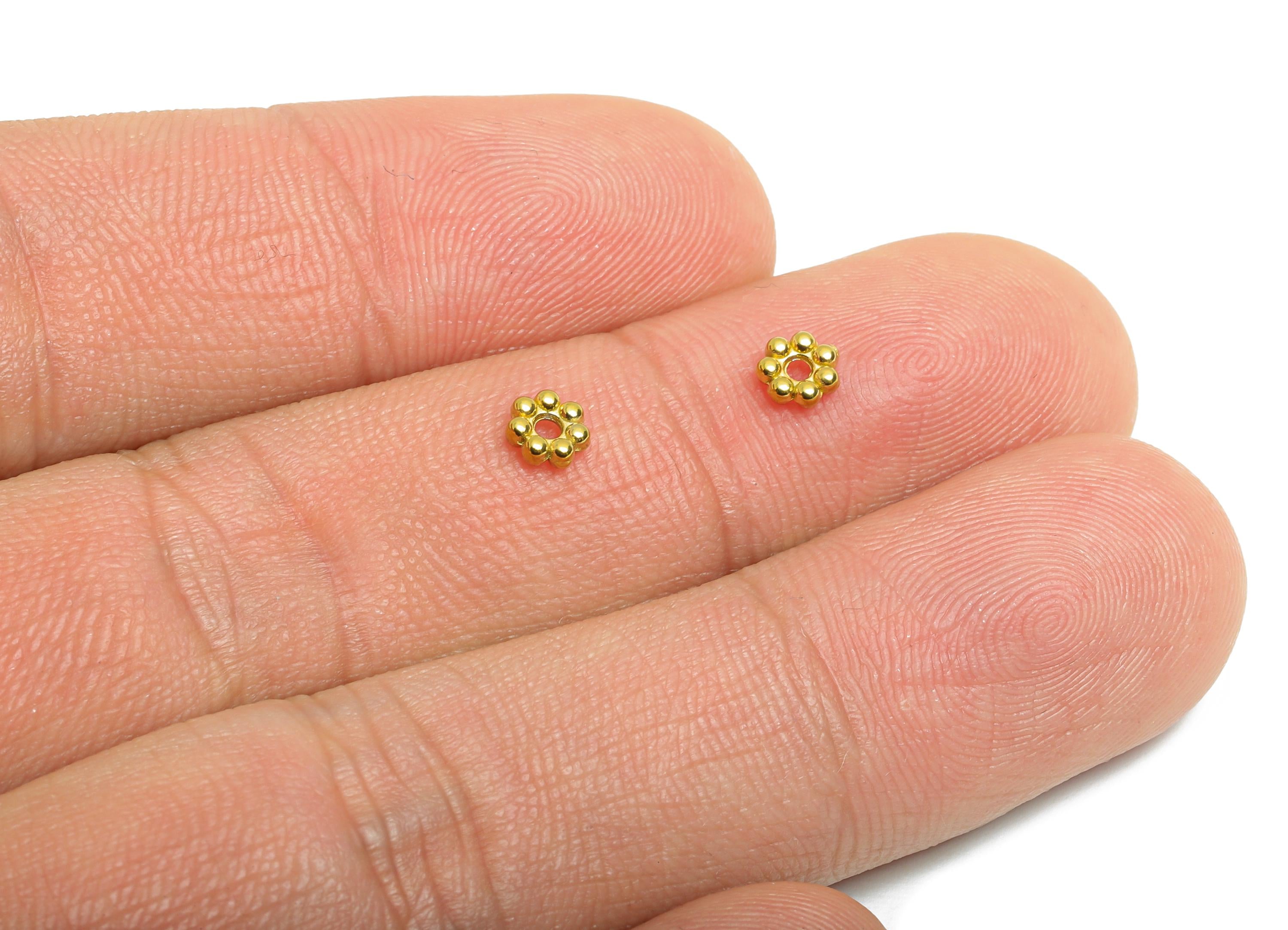 4mm Steel Daisy Spacer Bead - Tiny Bead Spacers for Beading & Crafting - Flower Spacer Beads for Bracelet Making - 18K Vacuum Plated -SS2211