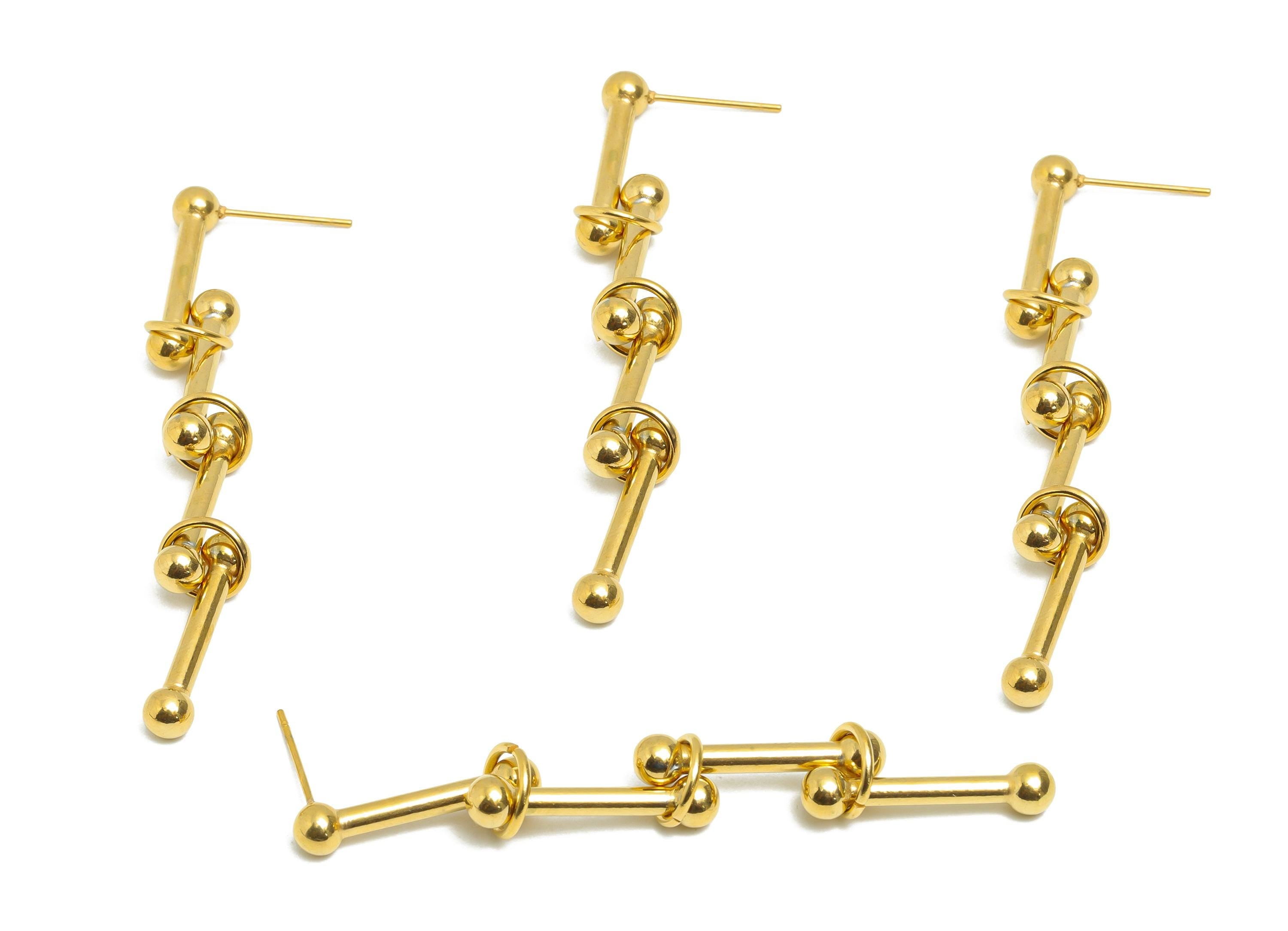 Steel Barbell Earring Stud - Modern Dangle Earring Post - Trendy Modern Geometric Earring Post - Vacuum Gold Plating - 63x7x5.3mm - SS2243 - DOMEDBAZAAR