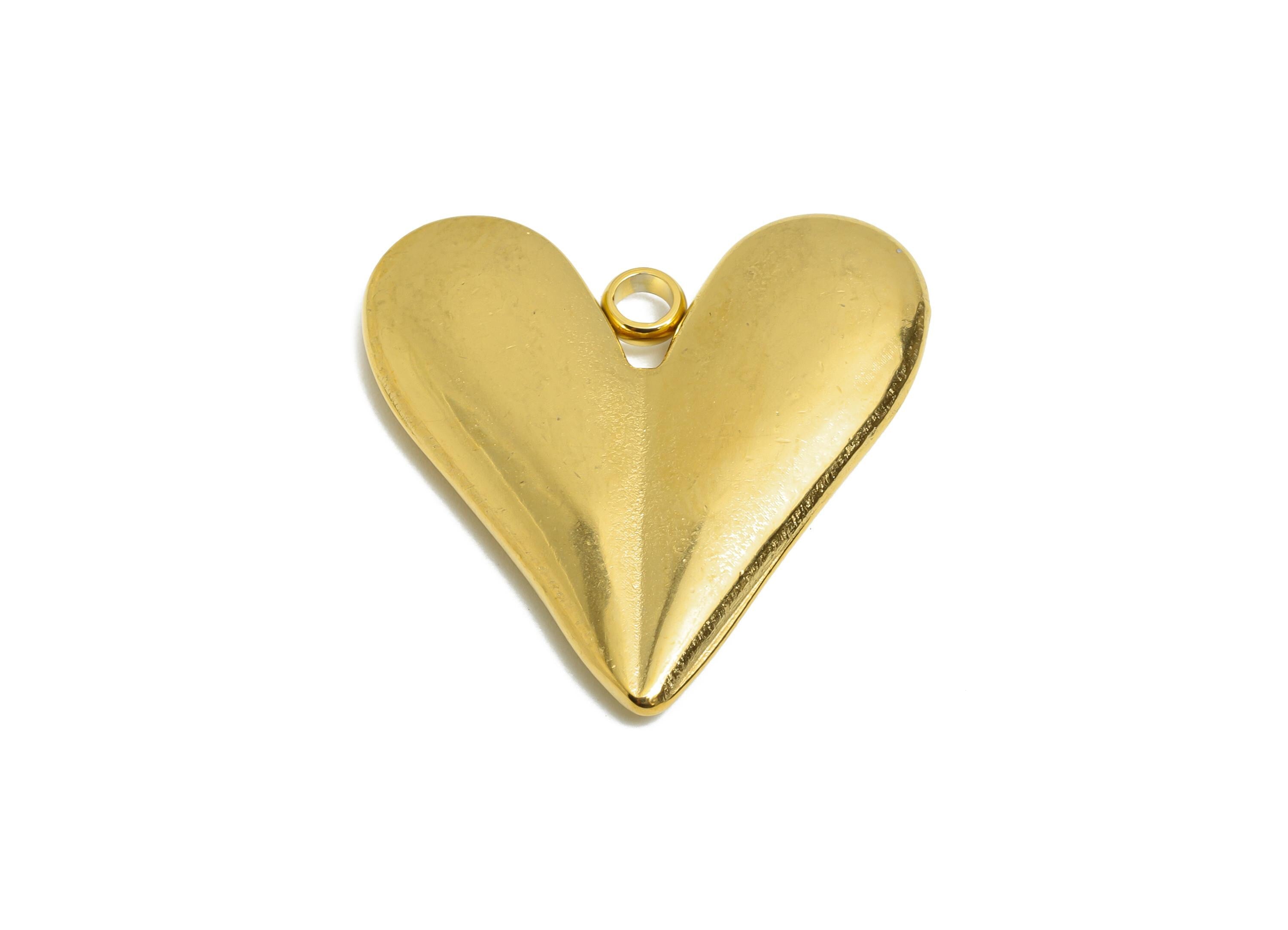 Stainless Steel Heart Pendant - Minimalist Metal Heart Necklace Pendant - Unique Handmade Jewelry - 18K Vacuum Plated - 26x25x3mm - SS2189G - DOMEDBAZAAR