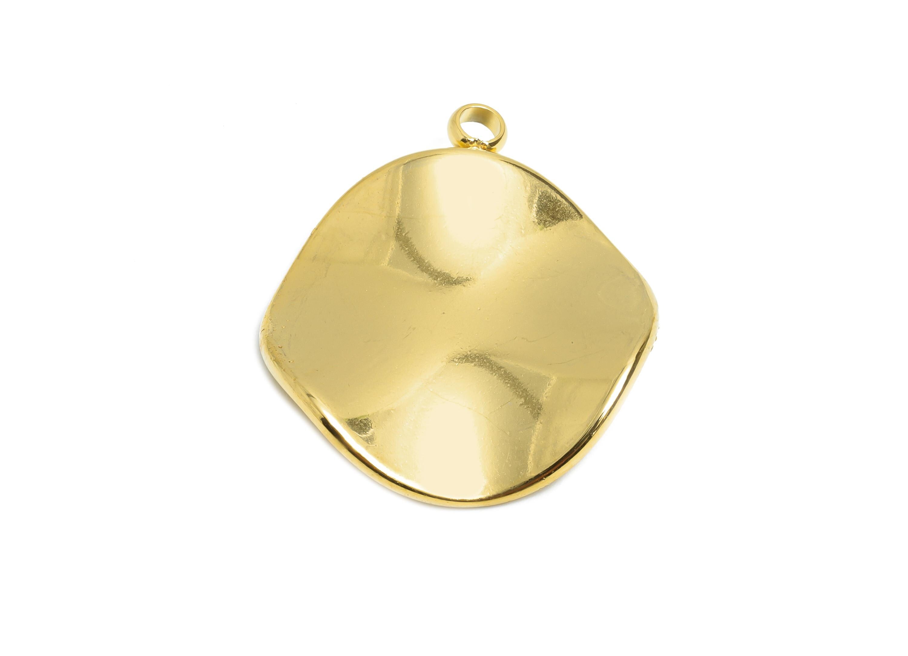 Stainless Steel Wave Pendant - Unique Metal Wave Necklace Pendant - Abstract Handmade Jewelry - 18K Vacuum Plated - 27x23.86x2.2mm - SS2188G - DOMEDBAZAAR