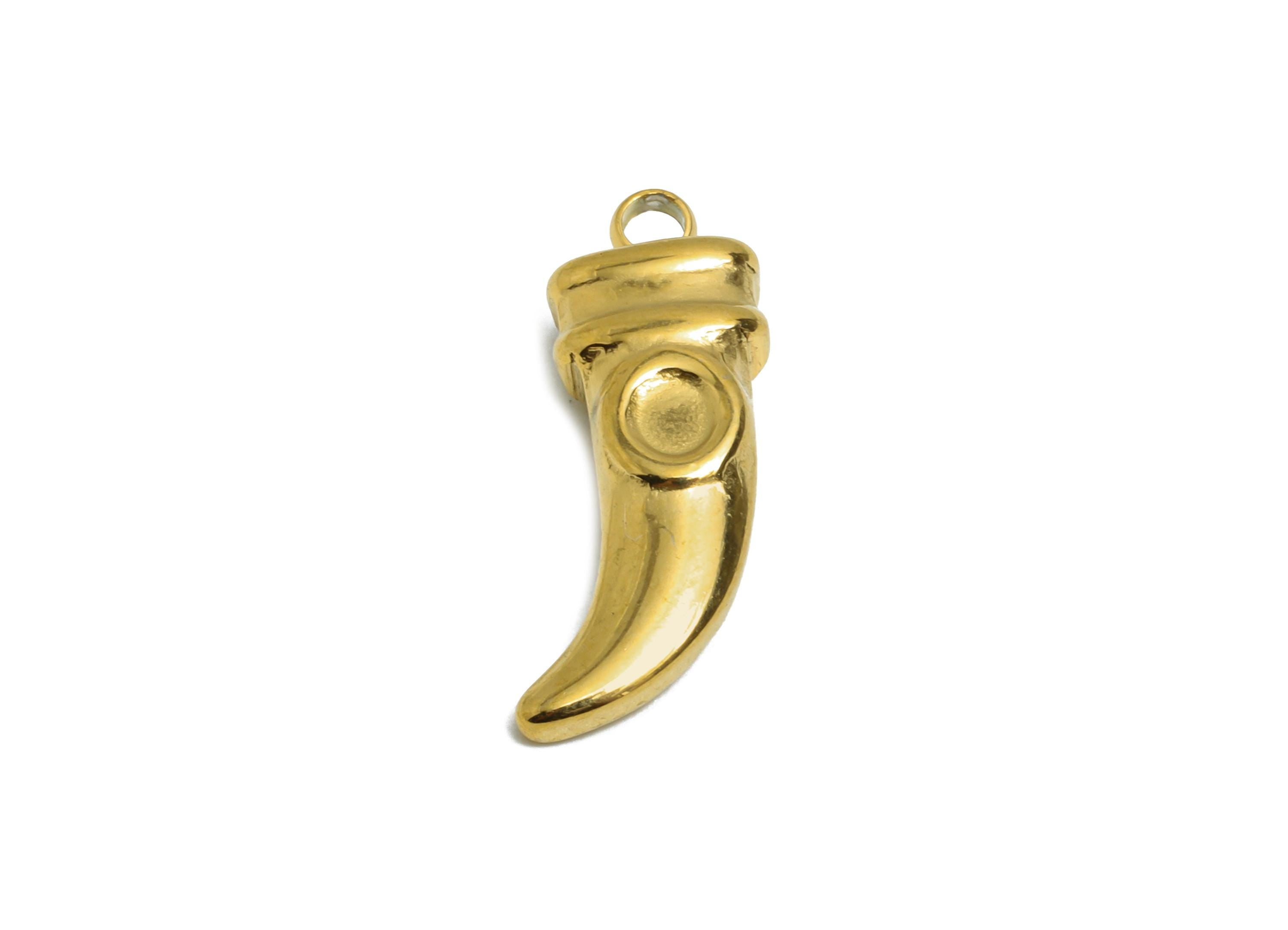 Steel Horn Charms - Curved Horn Pendant for Gem - Handmade Horn Lucky Necklace Pendant - 18K Real Vacuum Plated - 20.4x7.4x4.58mm - SS2193G - DOMEDBAZAAR