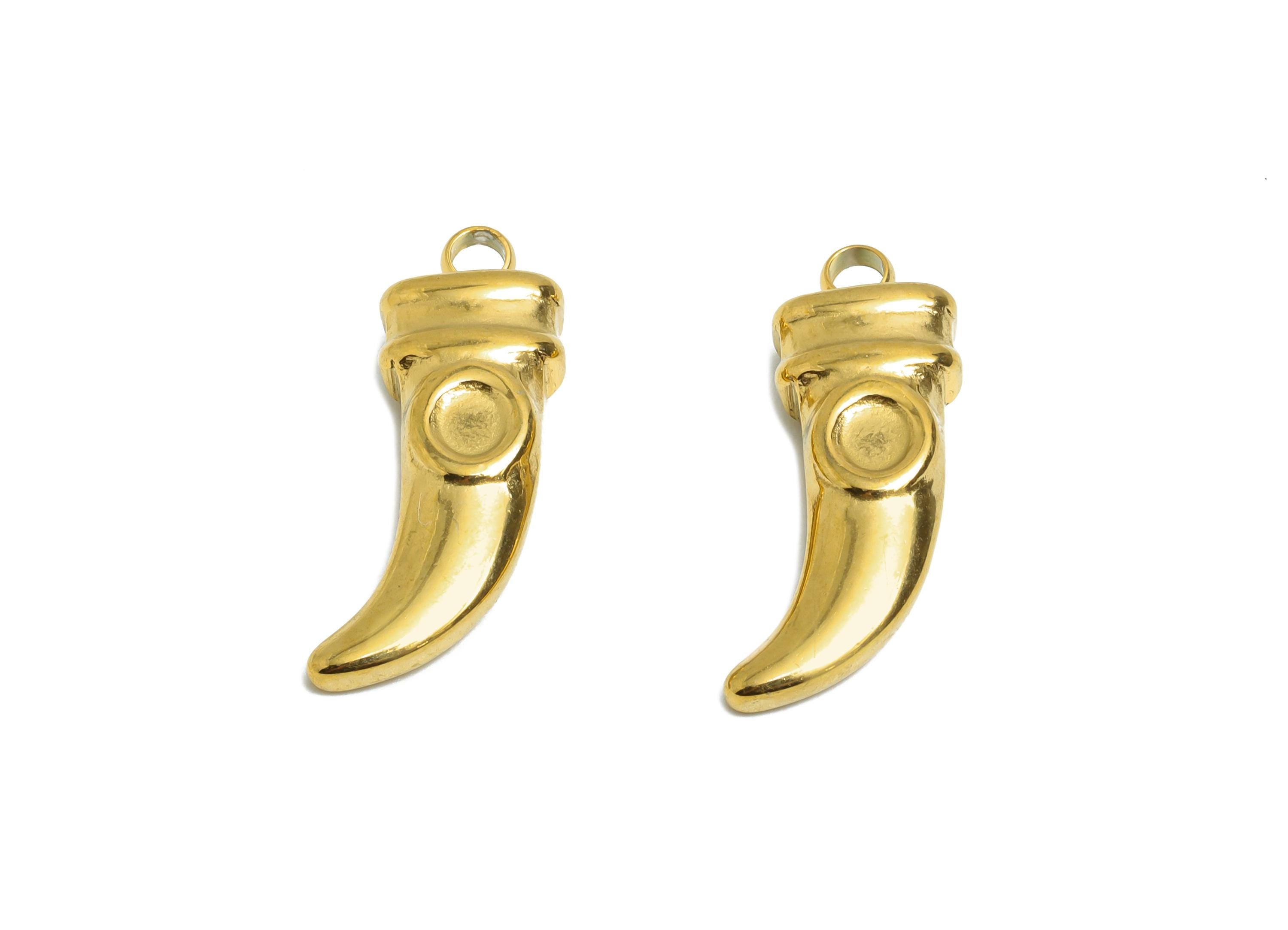 Steel Horn Charms - Curved Horn Pendant for Gem - Handmade Horn Lucky Necklace Pendant - 18K Real Vacuum Plated - 20.4x7.4x4.58mm - SS2193G - DOMEDBAZAAR