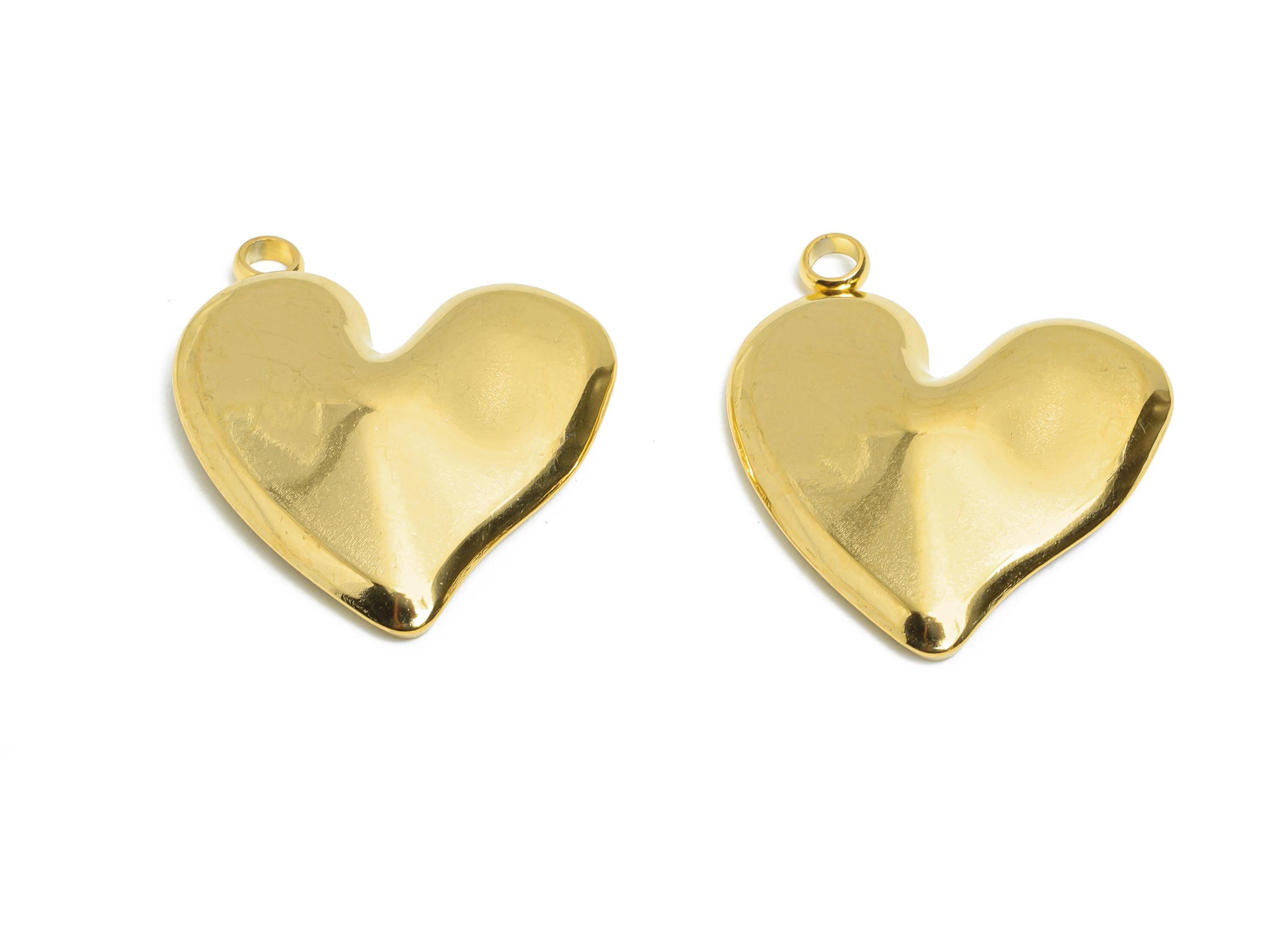 Stainless Steel Heart Pendant - Antique Metal Heart Necklace Pendant - Classic Handmade Jewelry - 18K Vacuum Plated - 27x23x3.99mm - SS2194G - DOMEDBAZAAR