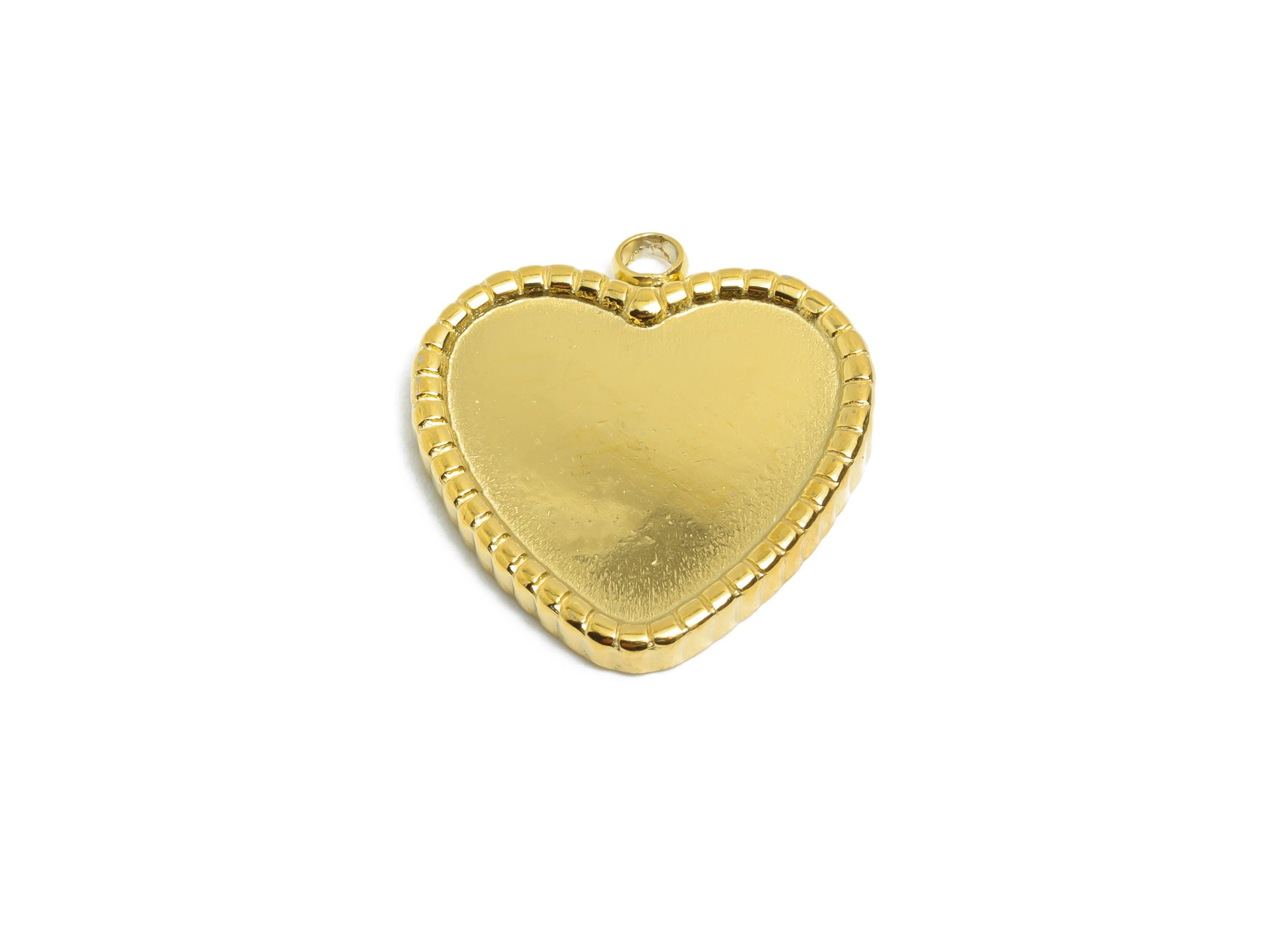Steel Heart Pendant - Antique Valentine Charms - Timeless Heart Jewelry Accessories - 18K Real Vacuum Plated - 18.28x16.86x2.12mm - SS2204G - DOMEDBAZAAR