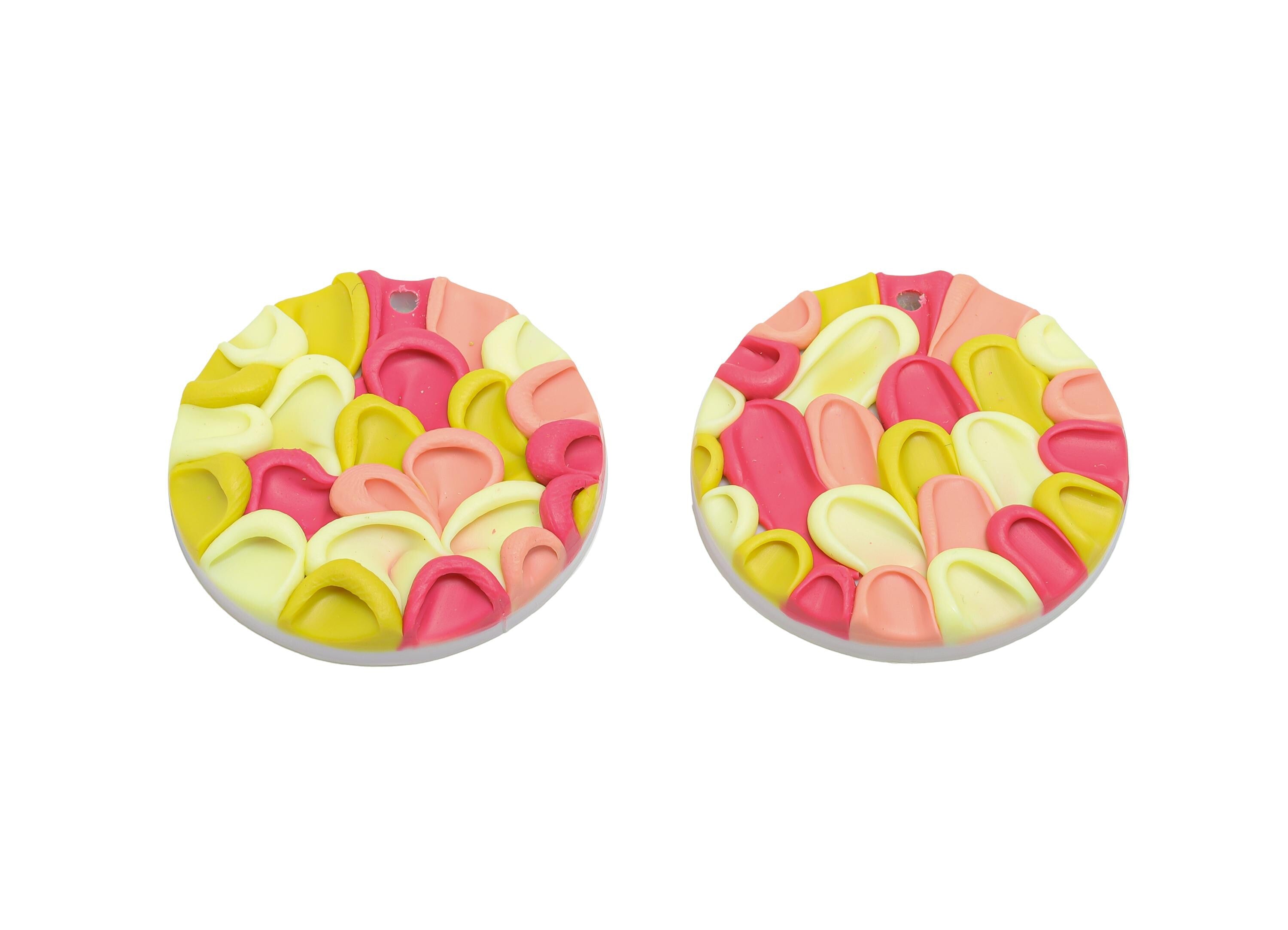 Polymer Clay Round Earring Charms - Artisan 3D Flower Charm - Handmade Craft Embellishment - DIY Craft Jewelry - 32x24x9.65mm - PC2341 - DOMEDBAZAAR