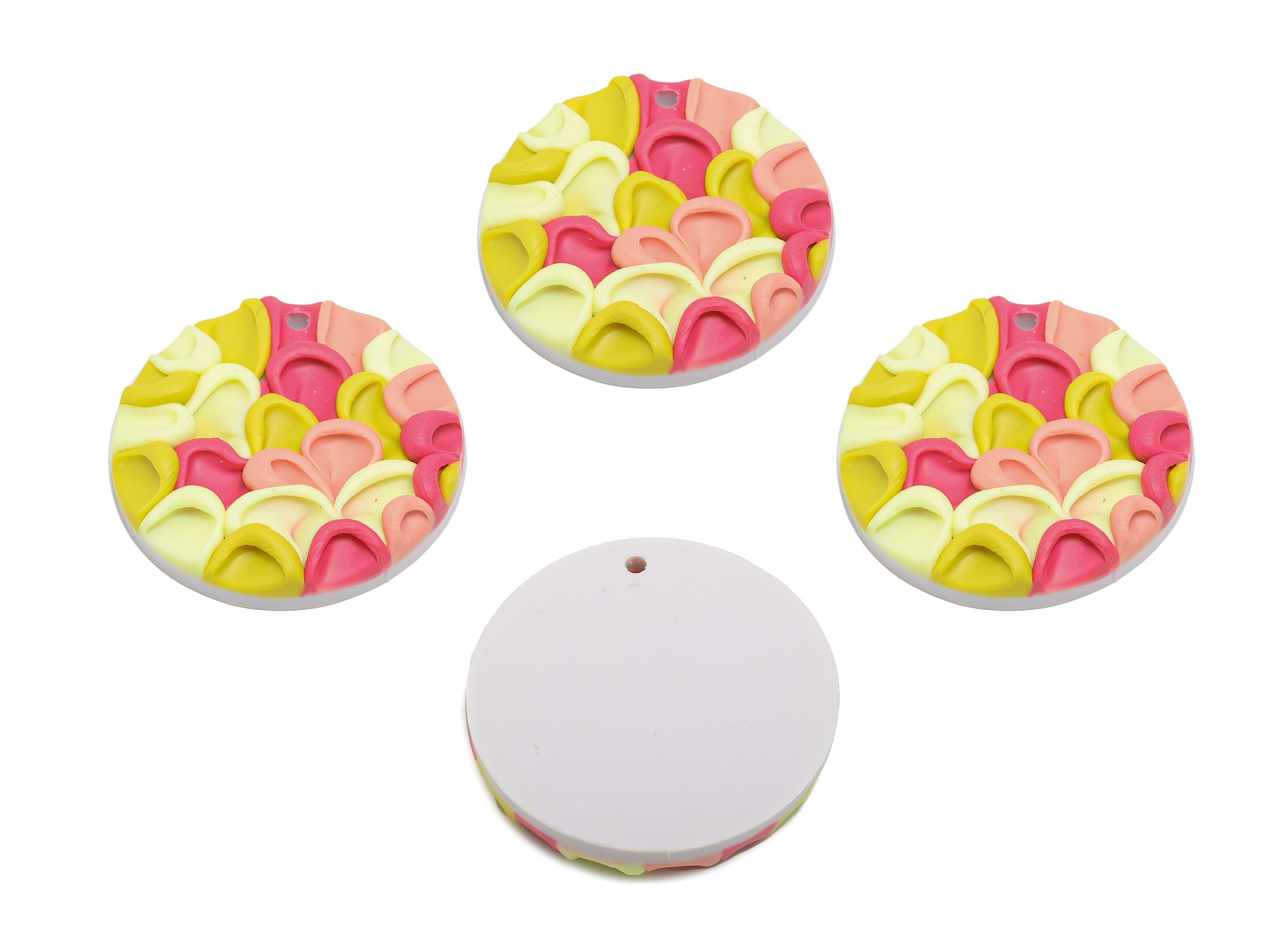 Polymer Clay Round Earring Charms - Artisan 3D Flower Charm - Handmade Craft Embellishment - DIY Craft Jewelry - 32x24x9.65mm - PC2341 - DOMEDBAZAAR