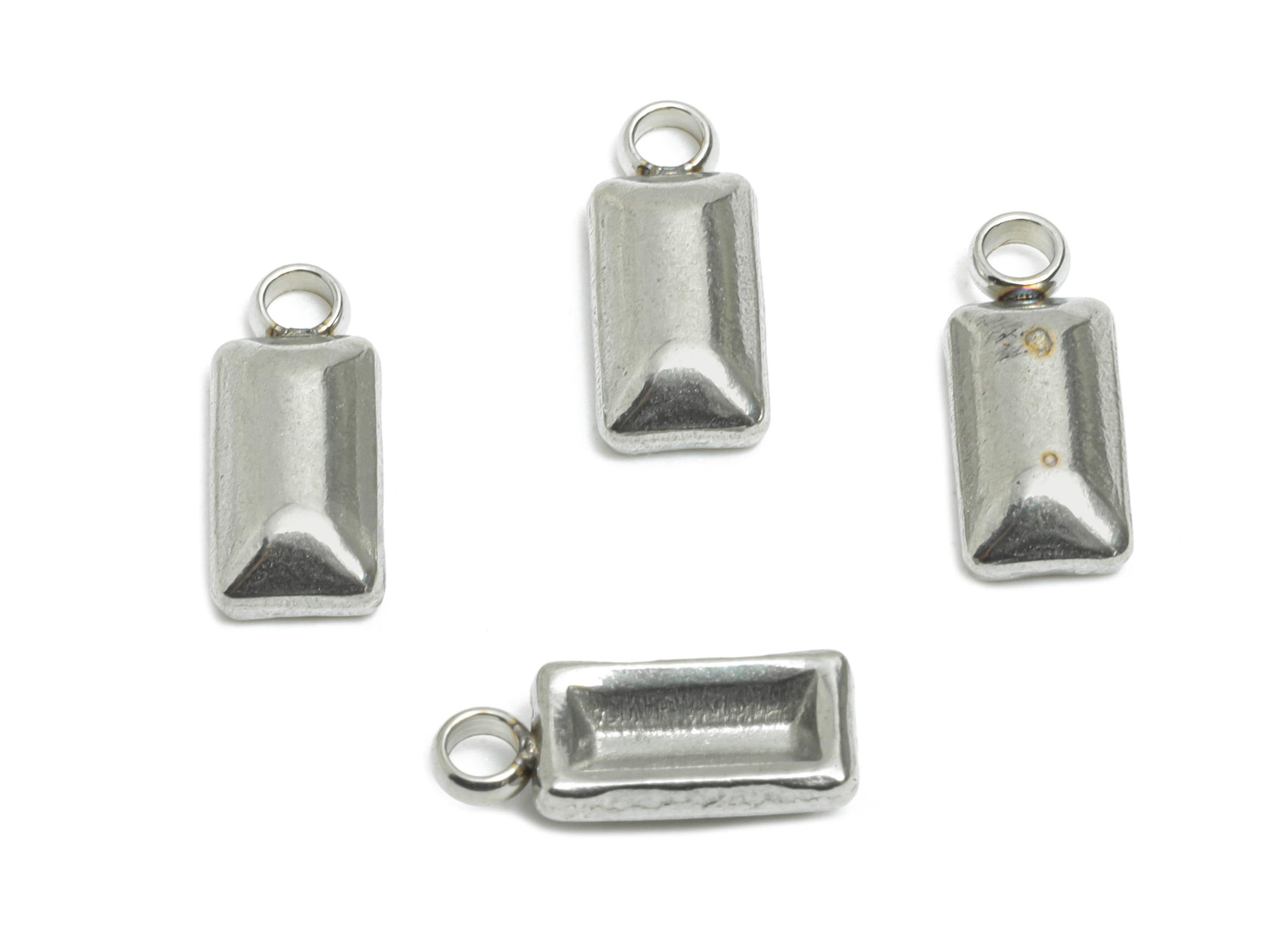 Stainless Steel Rectangle Charm - Mini Simple Steel Geometric Charm for Bracelet - Minimalist Metal Jewelry Accent - 11.8x4.9x2.8mm - SS2568 - DOMEDBAZAAR
