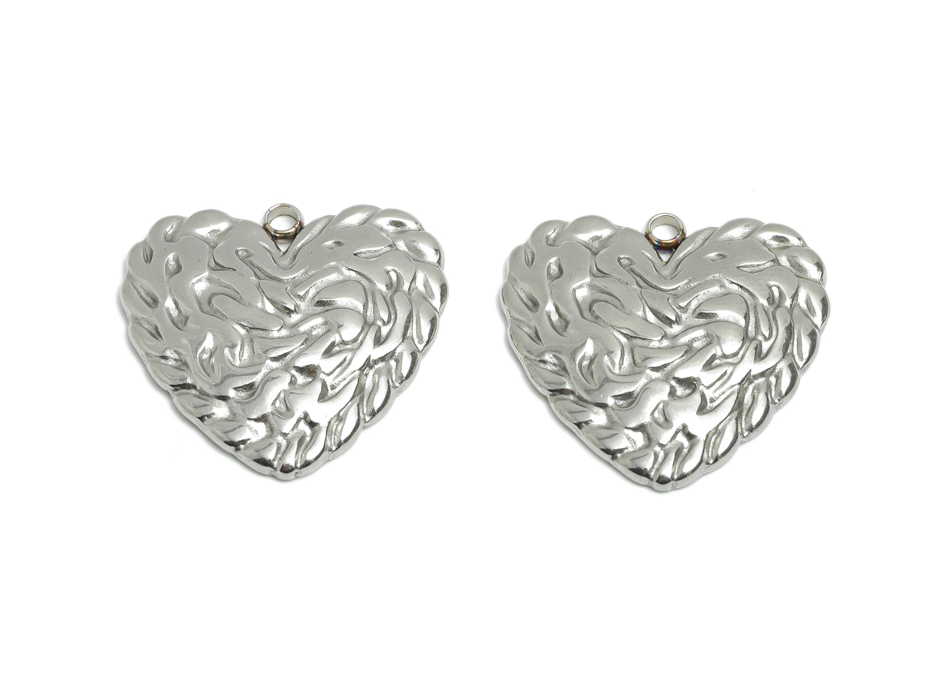 Steel Heart Pendant - Textured Heart Necklace Charms - Modern Punk Heart Jewelry Piece - Abstract Heart Jewelry - 22x22.15x2.48mm - SS2551 - DOMEDBAZAAR