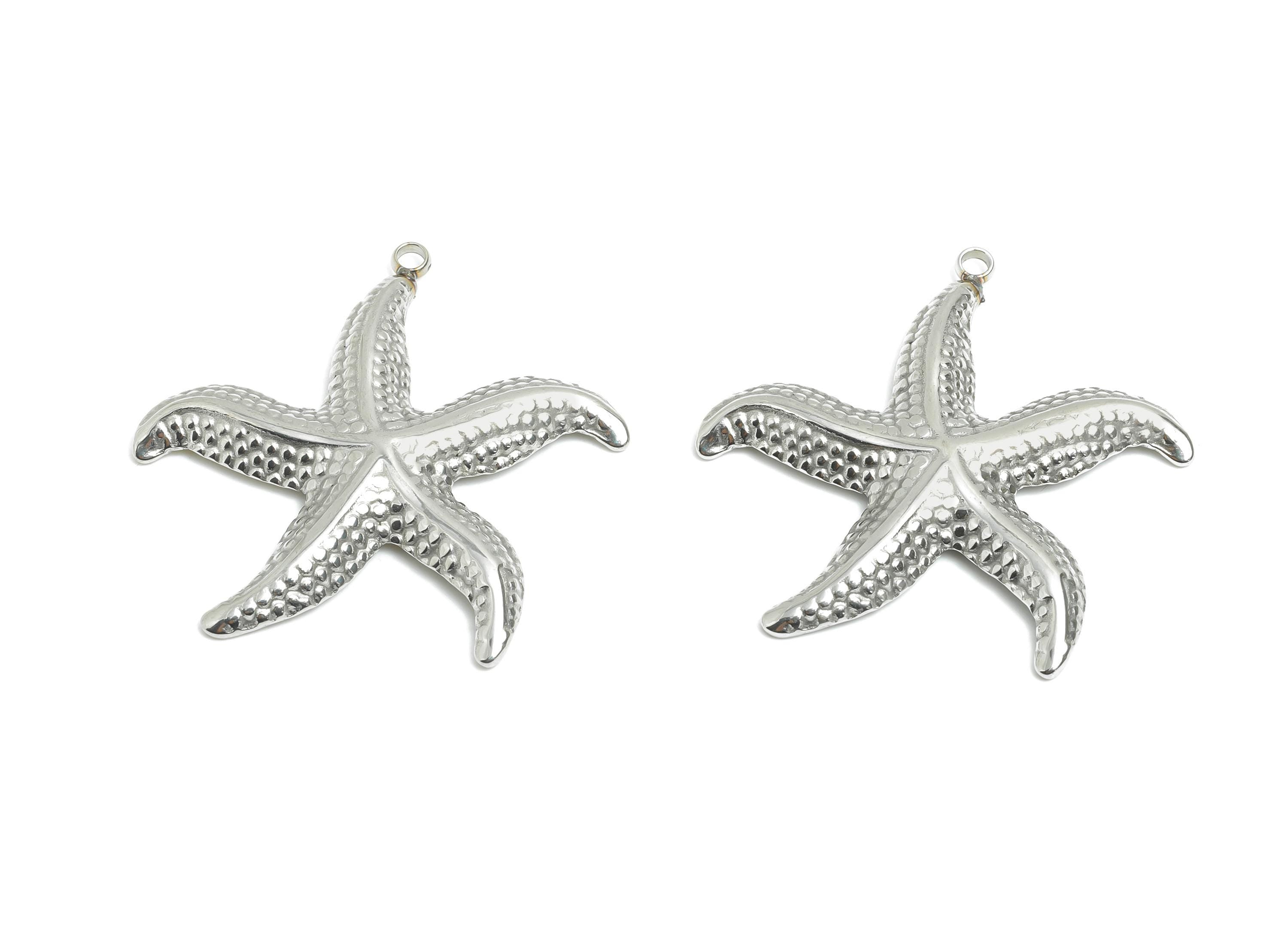 Stainless Steel Starfish Pendant - Textured Marine Necklace Pendant - Minimalist Starfish Jewelry - Steel Accessory - 36x34x2.57mm - SS2575 - DOMEDBAZAAR