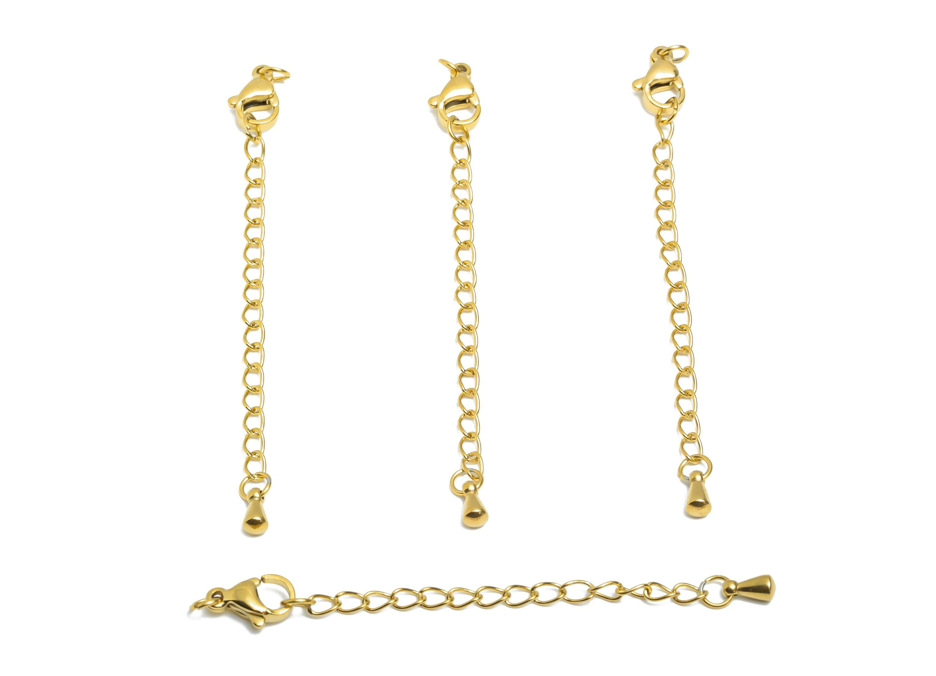 5cm Steel Chain Extender - Necklace Extender With Drop Bead - Chain Extension For DIY Craft - 18K Real Vacuum Plating - 70x2x1mm - SS2587G - DOMEDBAZAAR