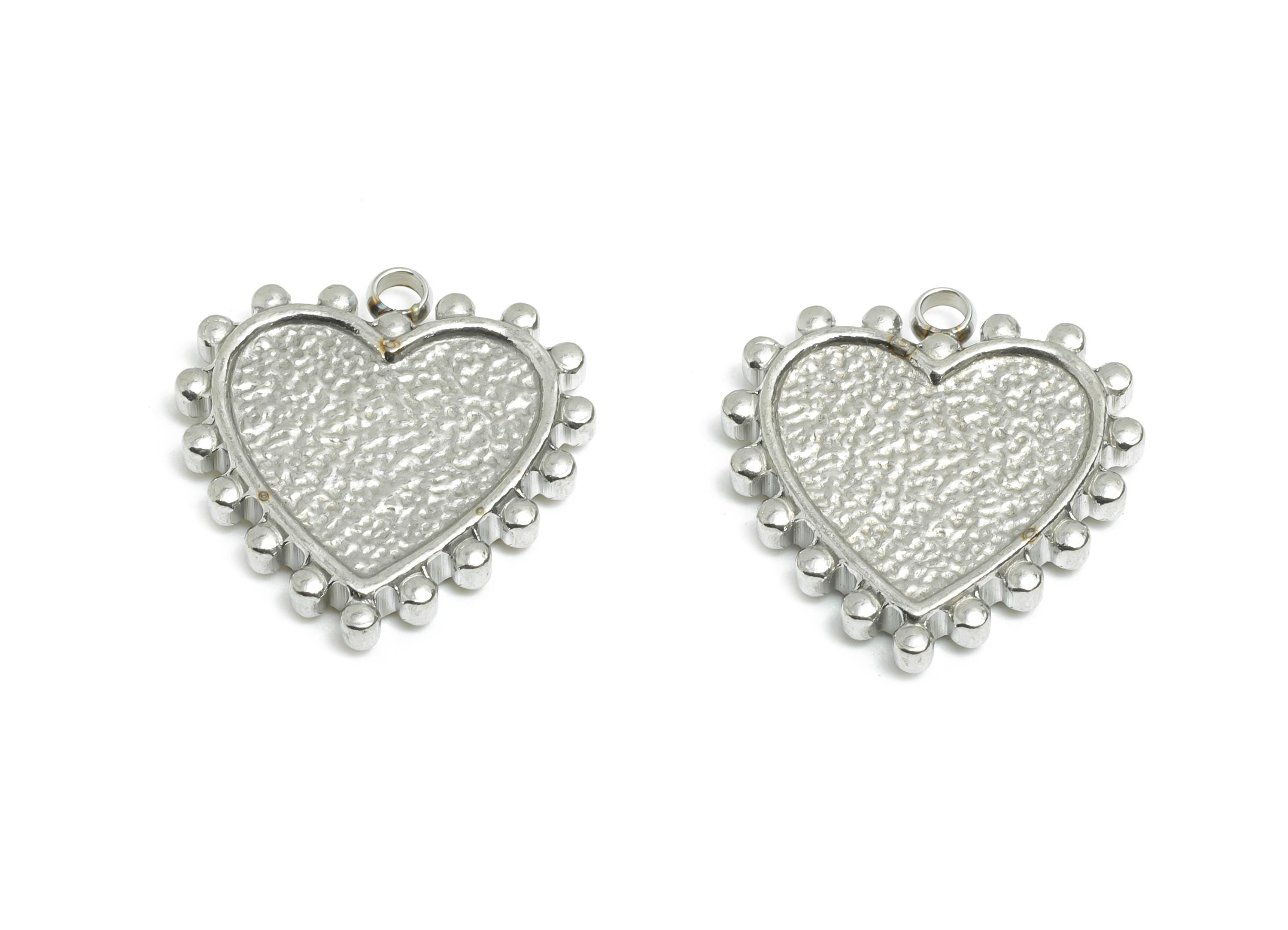 Stainless Steel Heart Charm - Vintage Looking Heart Pendant - Antique Looking Beaded Heart Charm - Steel Jewelry - 19.3x17.5x2.8mm - SS2563 - DOMEDBAZAAR