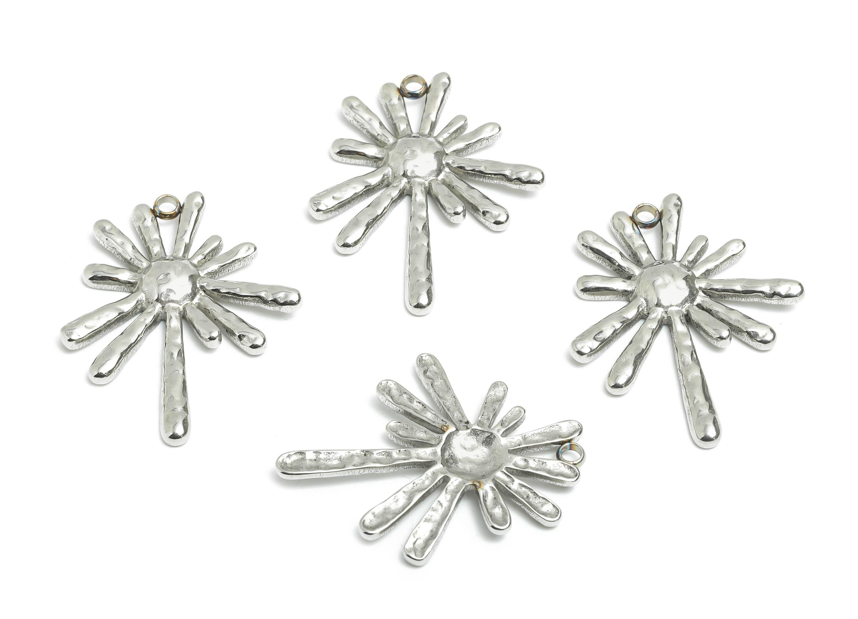 Stainless Steel Sunburst Charms - Steel Starburst Pendant - Minimalist Cosmic Starburst Charms - Steel Jewelry - 30.5x24.7x2.89mm - SS2539 - DOMEDBAZAAR