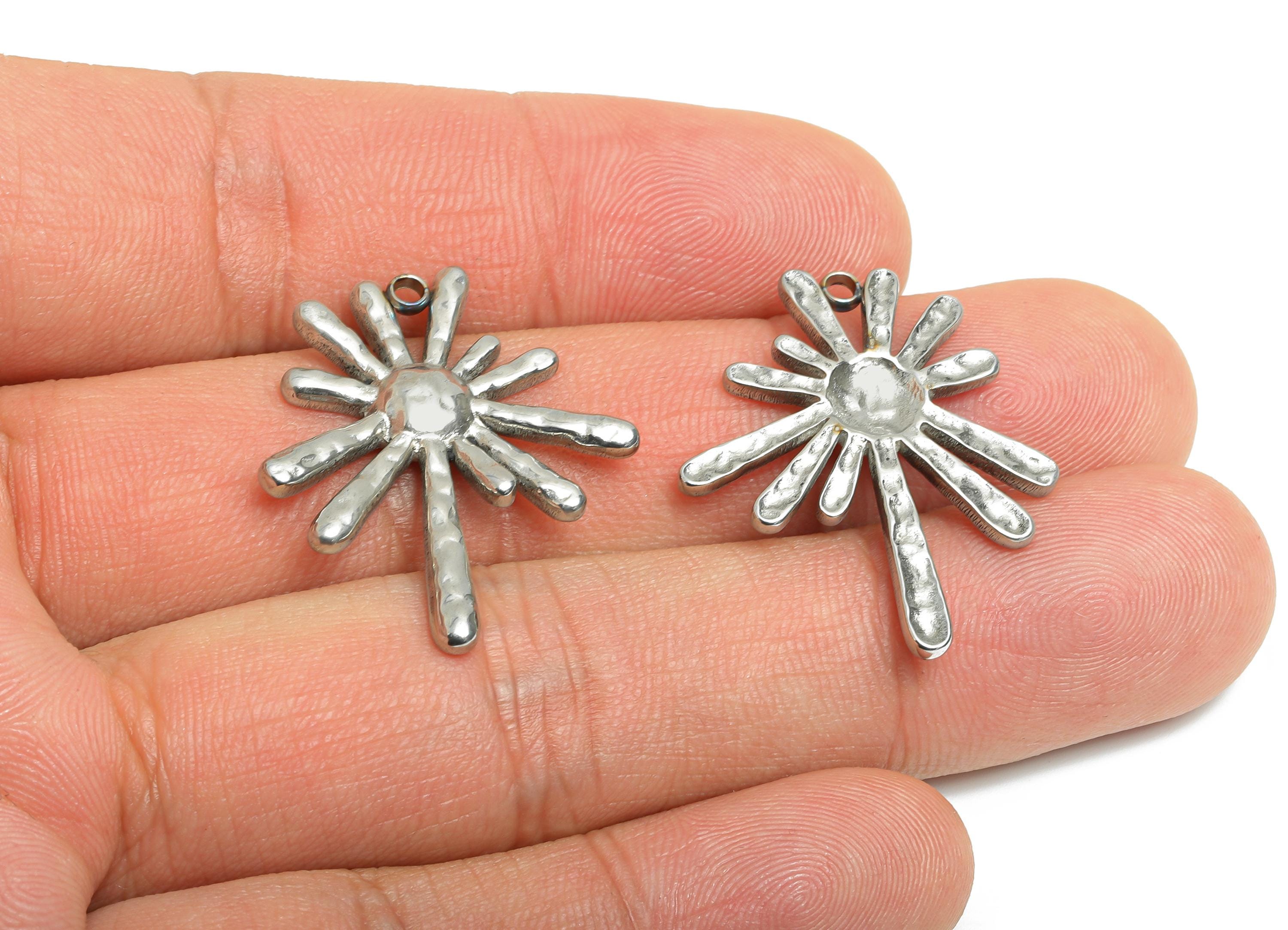 Stainless Steel Sunburst Charms - Steel Starburst Pendant - Minimalist Cosmic Starburst Charms - Steel Jewelry - 30.5x24.7x2.89mm - SS2539 - DOMEDBAZAAR