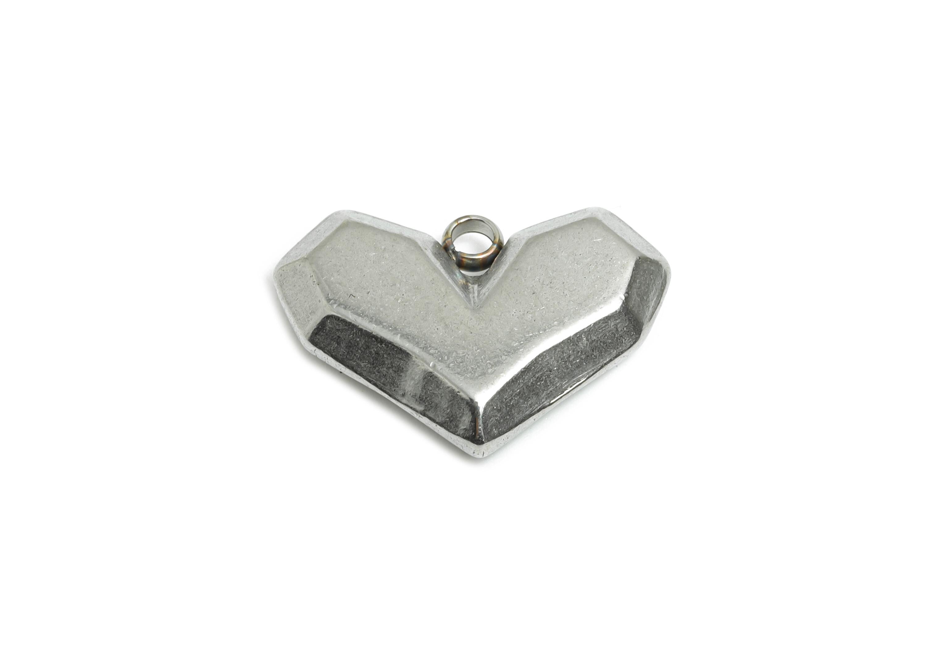 Stainless Steel Heart Charms - Faceted Heart Pendant - Minimalist Heart Charm - Romantic Steel Jewelry Finding - 13.15x18.6x3.89mm - SS2548 - DOMEDBAZAAR