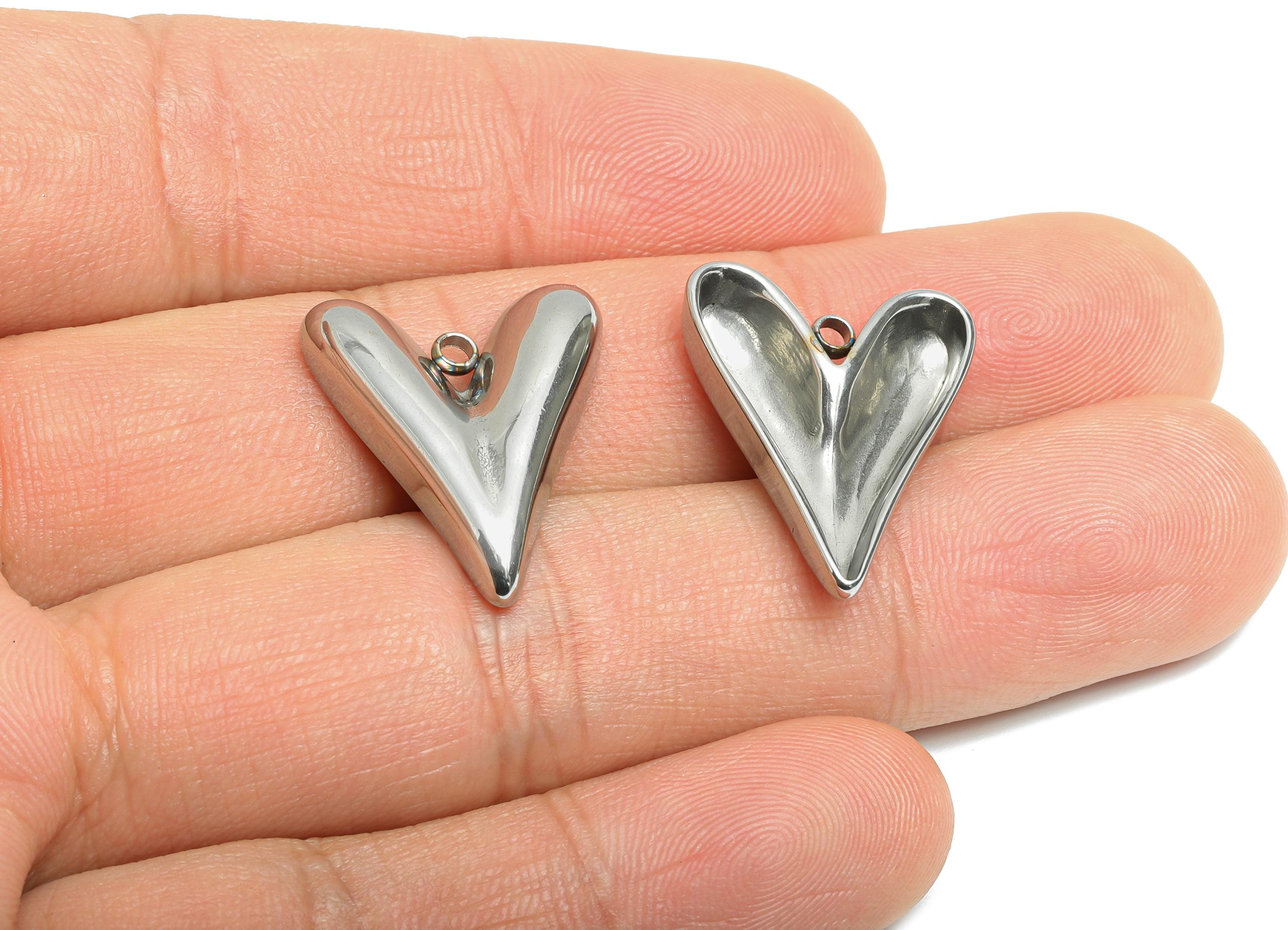 Stainless Steel Heart Charm - Minimalist Heart Necklace Pendant - Sleek Heart Jewelry Piece - Abstract Heart Jewelry - 23x18x4.7mm - SS2546 - DOMEDBAZAAR