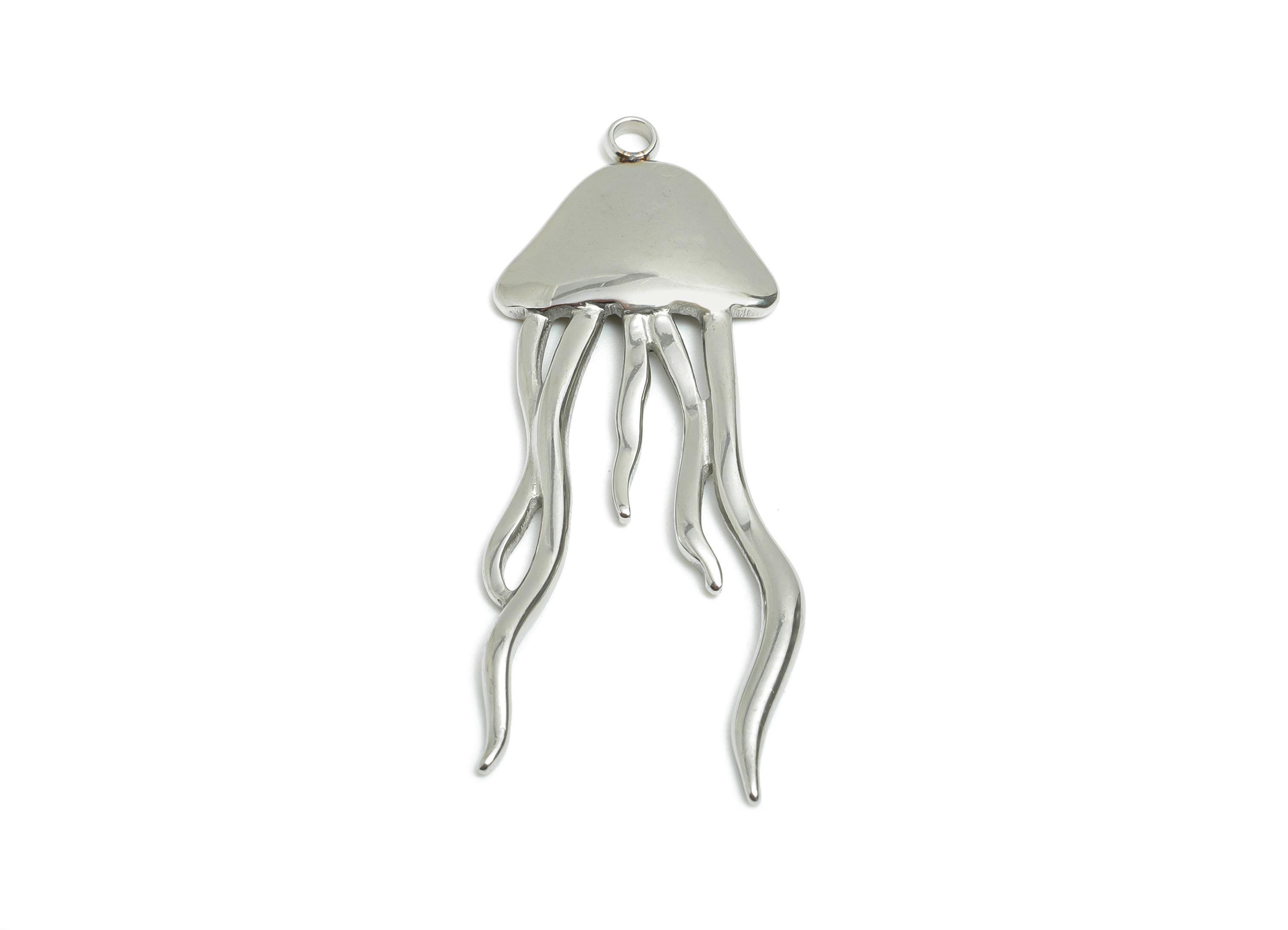 Stainless Steel Jellyfish Charm - Steel Sleek Marine Pendant - Minimalist Sea Life Jewelry Piece - Steel Jewelry - 29.9x14.6x2.56mm - SS2552 - DOMEDBAZAAR