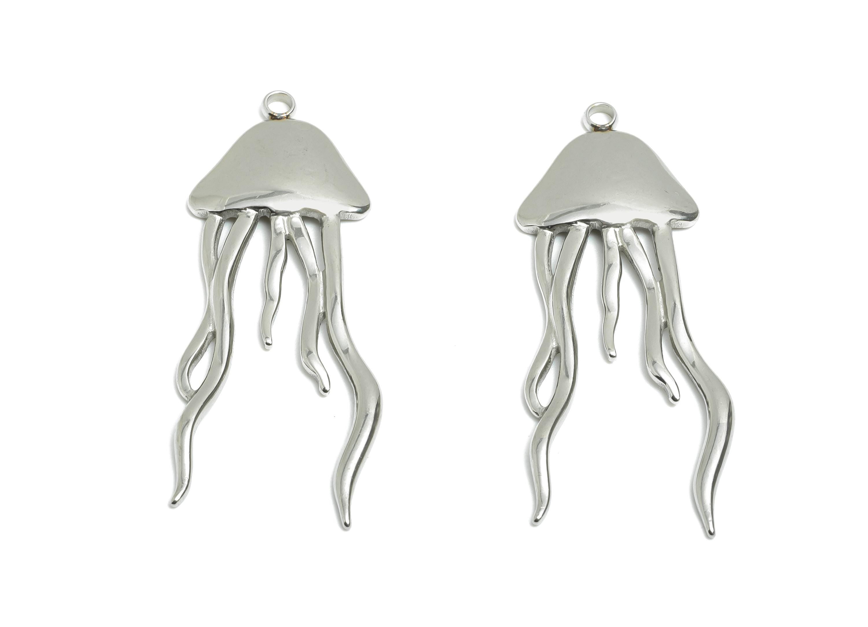 Stainless Steel Jellyfish Charm - Steel Sleek Marine Pendant - Minimalist Sea Life Jewelry Piece - Steel Jewelry - 29.9x14.6x2.56mm - SS2552 - DOMEDBAZAAR
