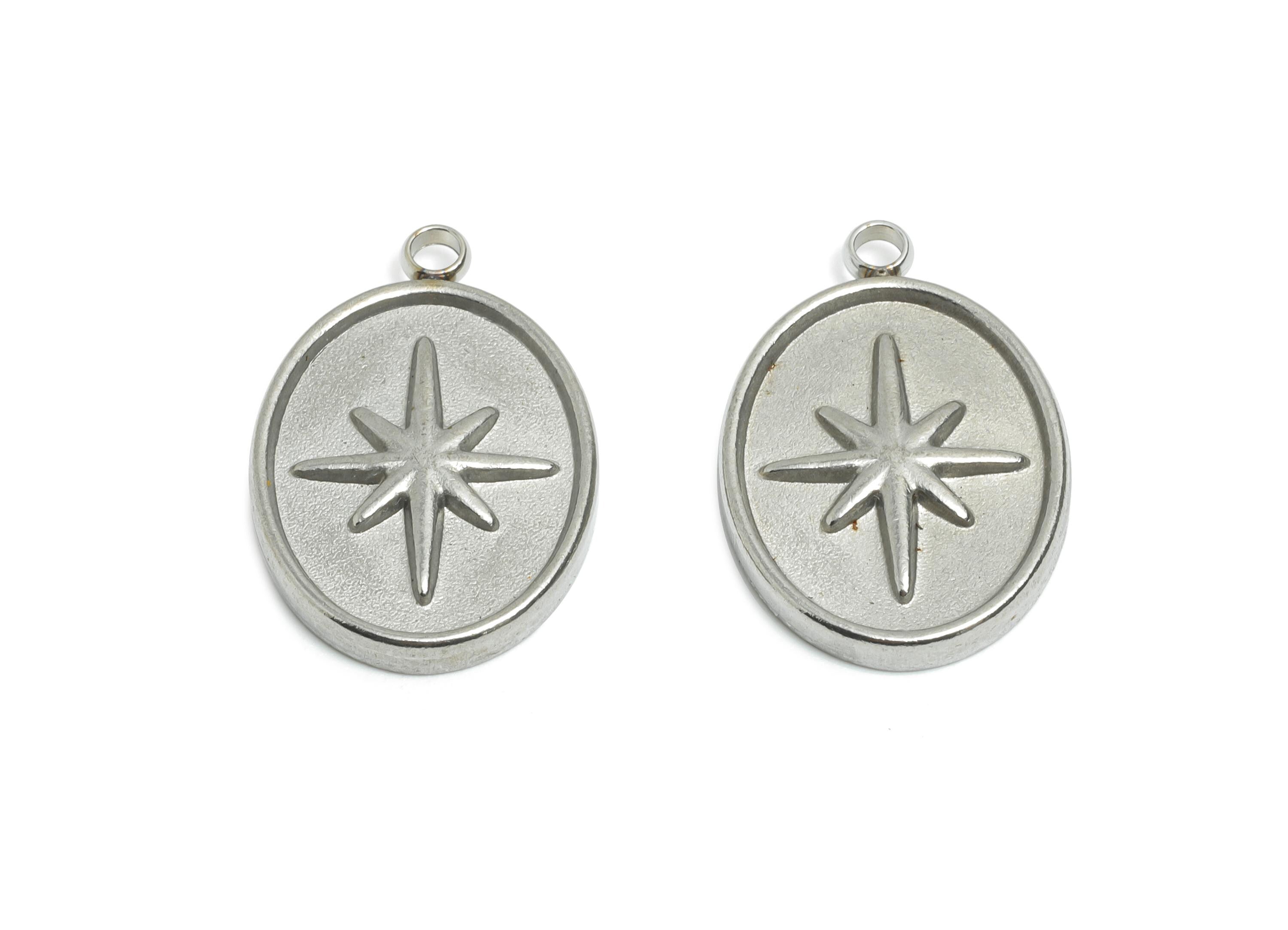 Stainless Steel Star Pendant - Steel Modern Vintage Looking Pendant - Geometry North Star Charm - Stainless Steel Jewelry - 20x14x2mm-SS2554 - DOMEDBAZAAR