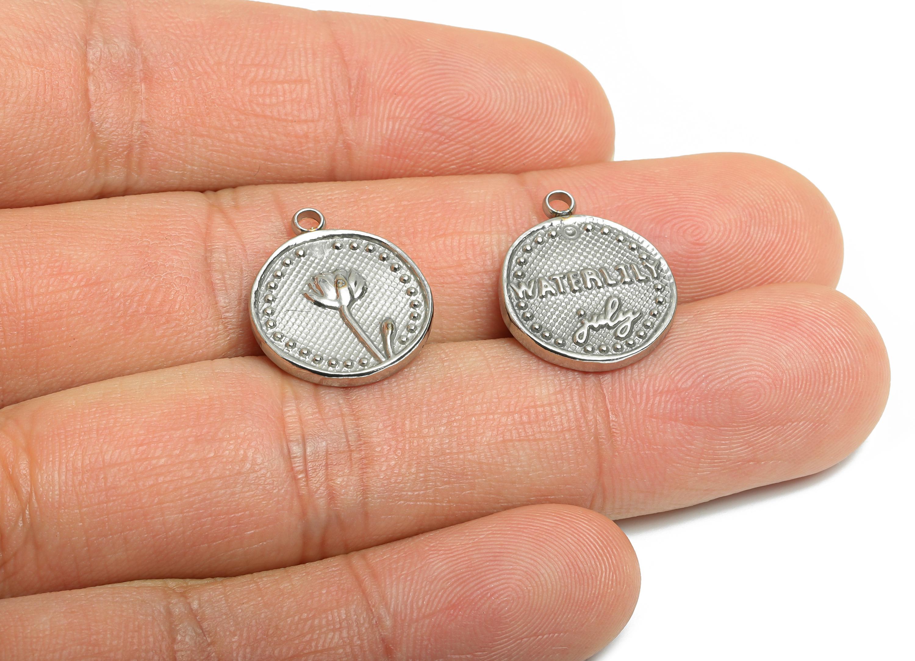 Steel Tulip Flower Pendant - Textured Steel Tulip Flower Charm - Spring Blossom Vintage Handmade Jewelry Supply - 18x15.3x2mm - SS2562 - DOMEDBAZAAR