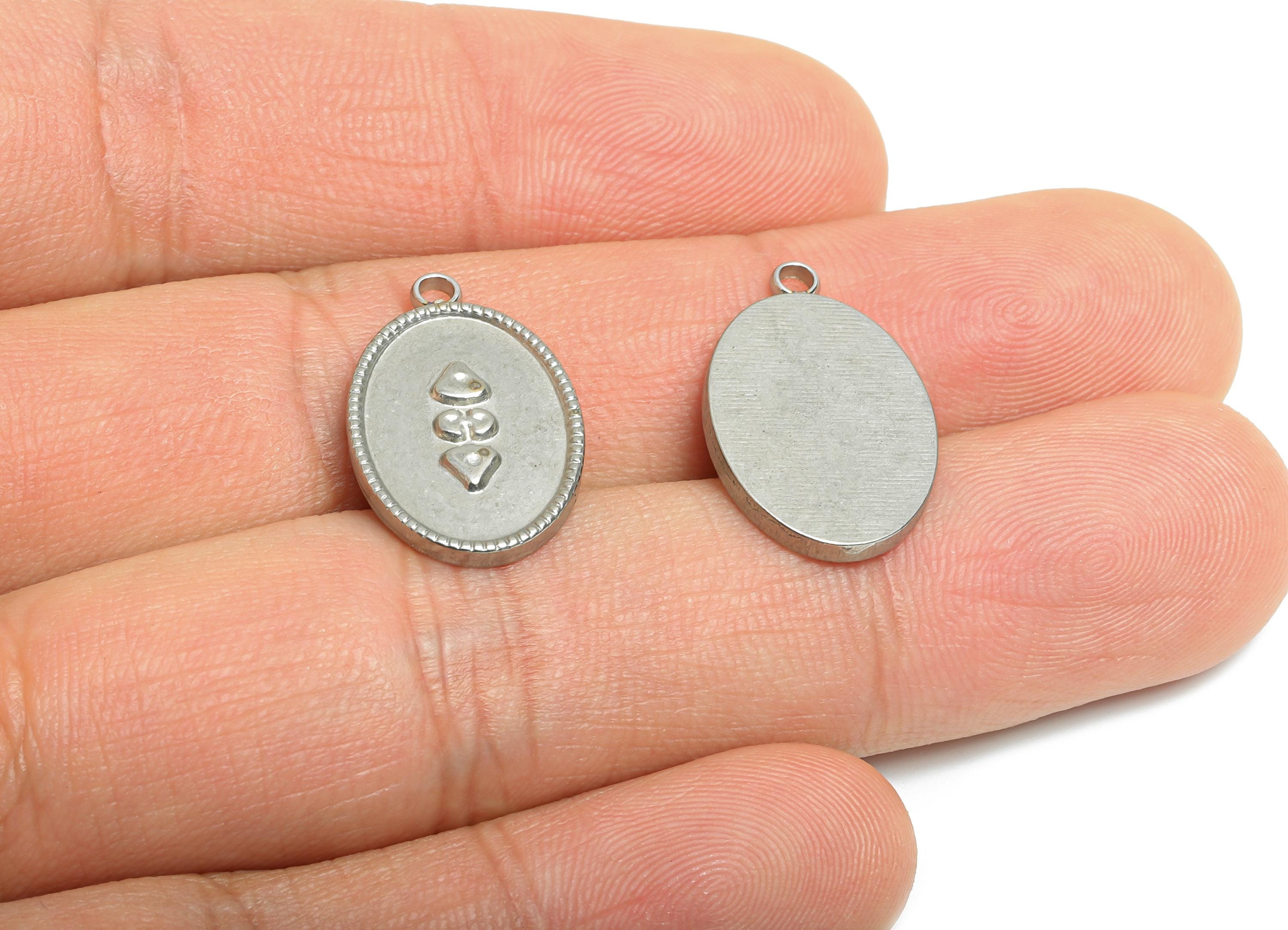 Stainless Steel Oval Pendant - Steel Textured Vintage Looking Charm - Blank Embossed Charm - Stainless Steel Jewelry - 20x13x2.03mm - SS2553 - DOMEDBAZAAR