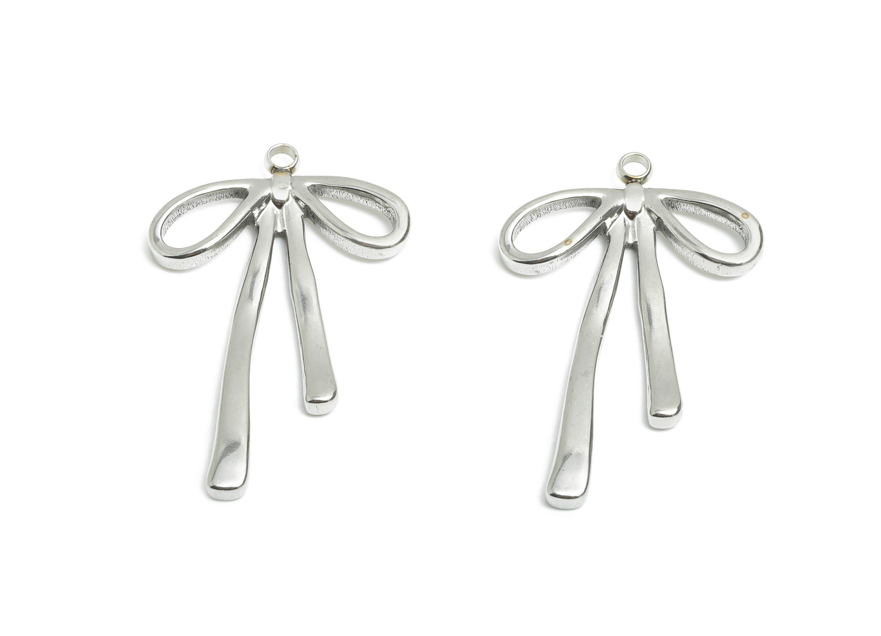 Steel Ribbon Bow Pendant - Steel Craft Bow Decoration Charms - Metallic Bow Craft Supplies - Steel Jewelry - 32.26x20.34x2.34mm - SS2558 - DOMEDBAZAAR