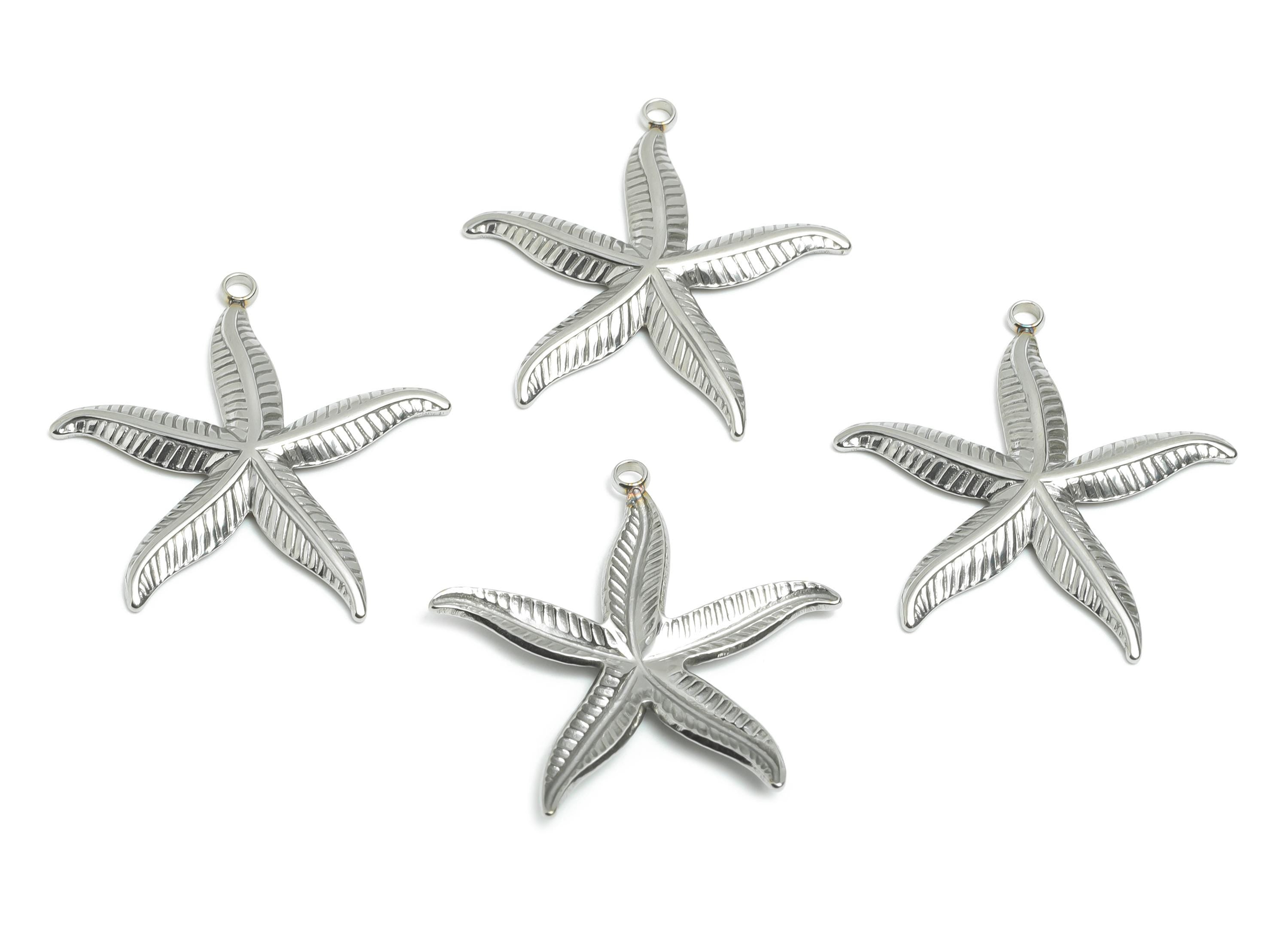 Steel Starfish Pendant - Steel Textured Marine Necklace Pendant - Modern Starfish Jewelry Piece - Steel Jewelry - 32.45x29.5x2.34mm - SS2537 - DOMEDBAZAAR