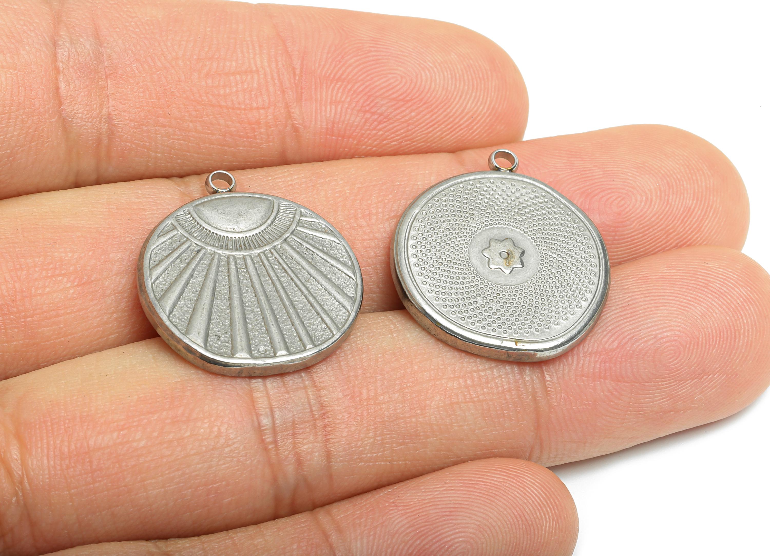 Stainless Steel Sunburst Pendant - Sunlight Medallion Charm - Morning Rays Pendant - Steel Abstract Rising Sun Jewelry - 23x20x2mm-SS2573 - DOMEDBAZAAR