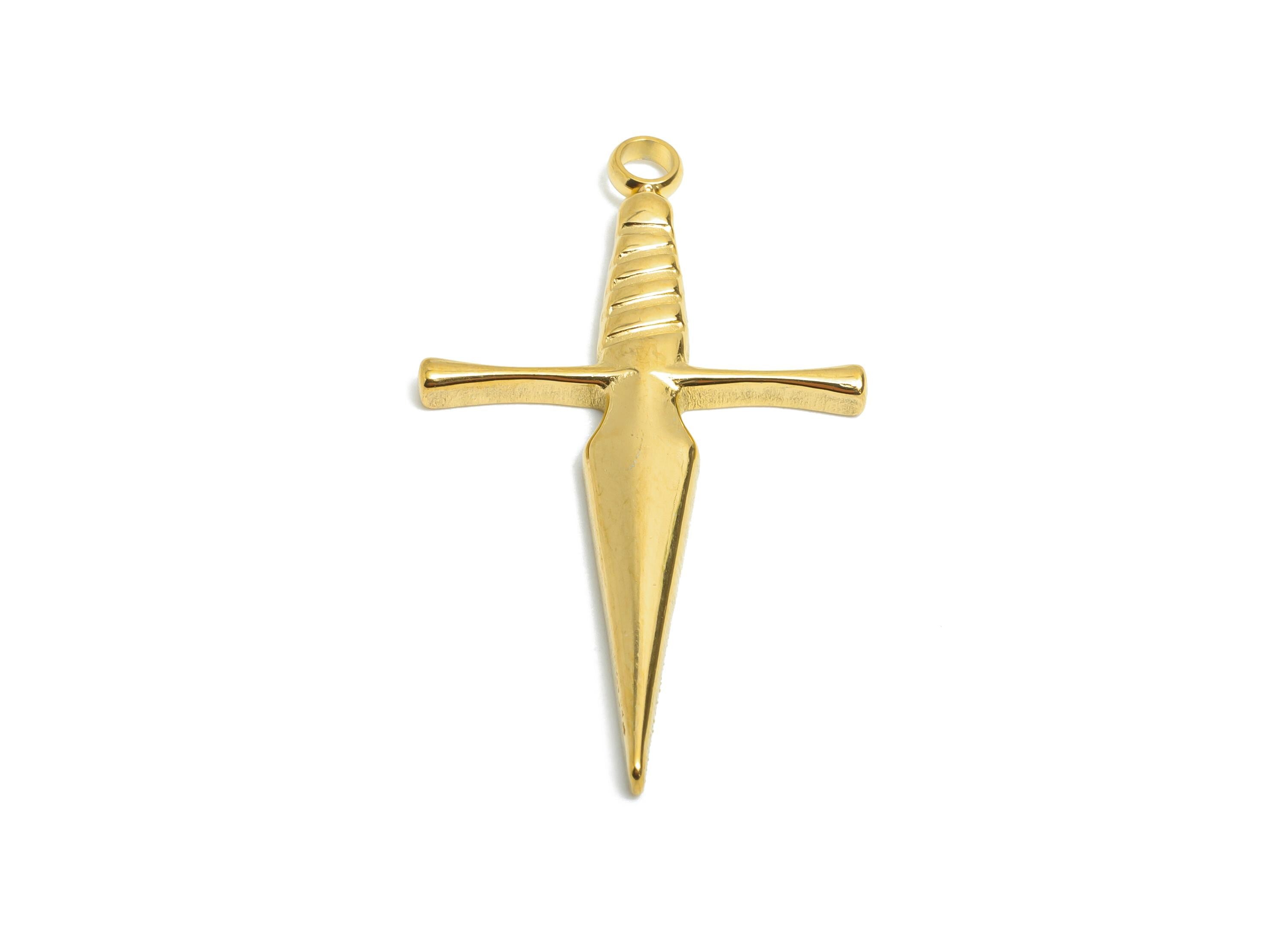 Stainless Steel Sword Pendant - Steel Knight Blade Pendant - Medieval Dagger Necklace - 18 Real Vacuum Plated - 36.9x21.8x2.55mm - SS2588 - DOMEDBAZAAR