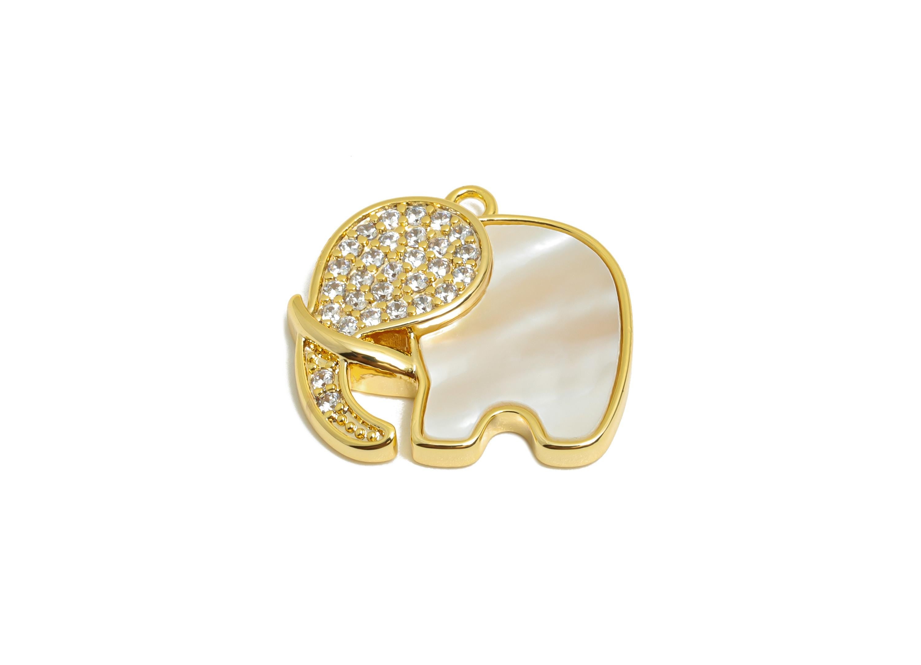 Brass Elephant Pendant - Brass Shell Cubic Zircon Elephant Charm - Sparkling Elephant Pendant - 18K Real Gold Plating - 17x15x3mm - RGP10966 - DOMEDBAZAAR