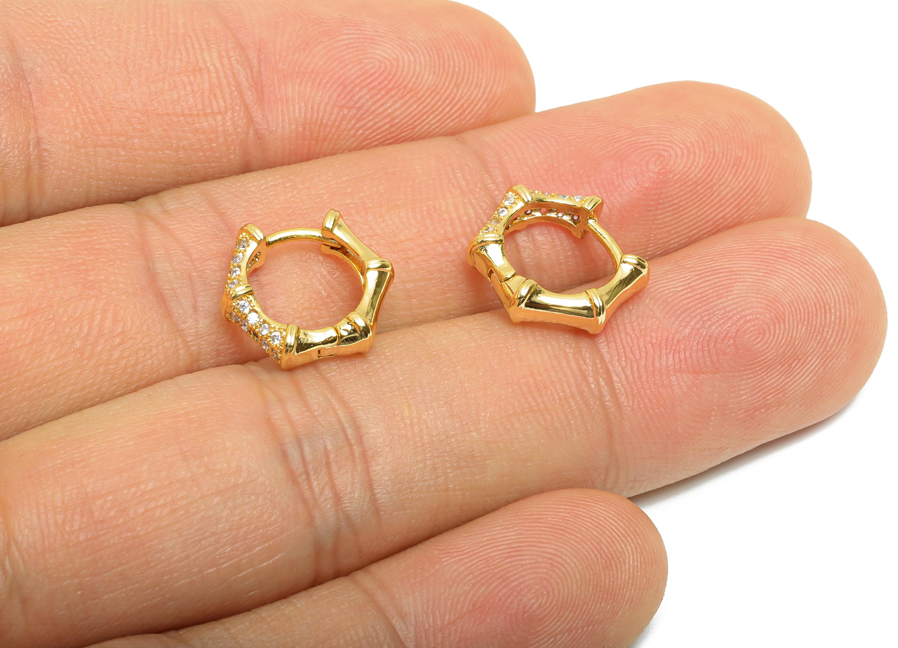 Brass CZ Huggie Hoop Earring - Brass Geometric Zircon Earring - Modern Huggie Hoop Clasp - 18K Real Gold Plated - 12.44x12x3.83mm - RGP10925 - DOMEDBAZAAR