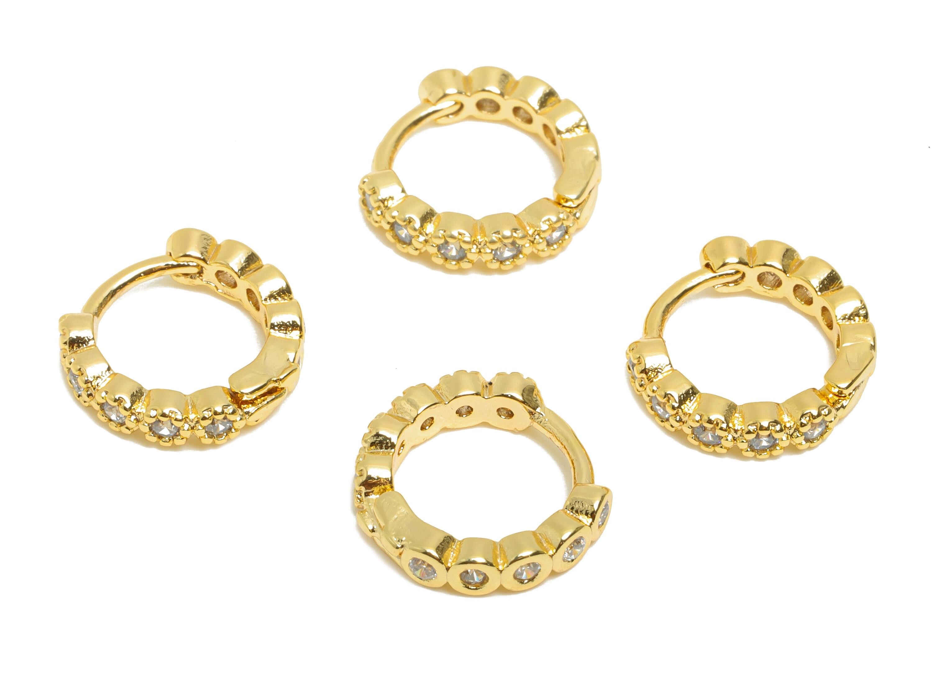 Brass CZ Round Huggie Hoop Earring - Minimalist Circle Zircon Earring - Dainty Huggie Hoop Clasp - 18K Gold Plated - 11.6x10.9x2mm -RGP10930 - DOMEDBAZAAR