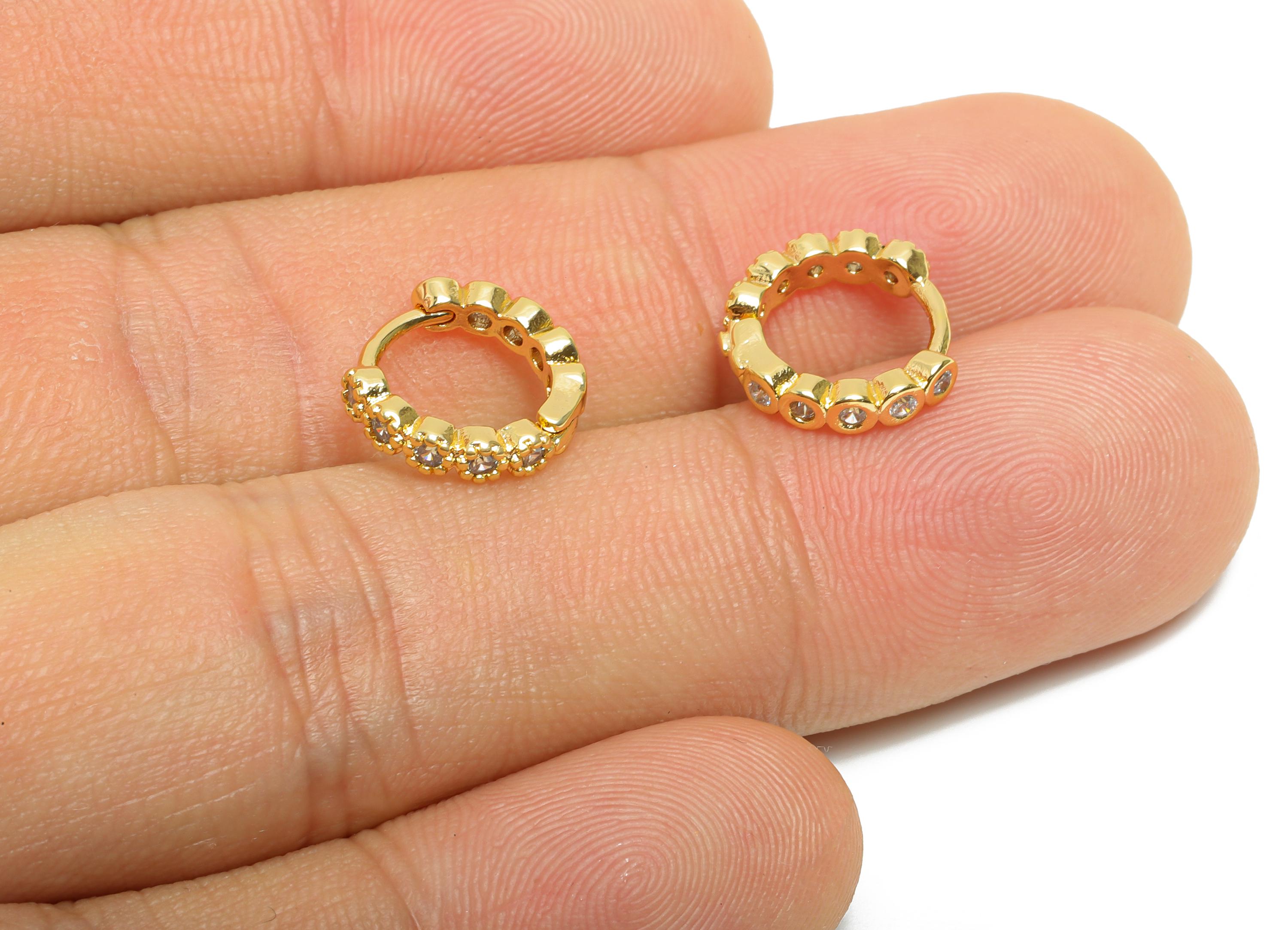 Brass CZ Round Huggie Hoop Earring - Minimalist Circle Zircon Earring - Dainty Huggie Hoop Clasp - 18K Gold Plated - 11.6x10.9x2mm -RGP10930 - DOMEDBAZAAR