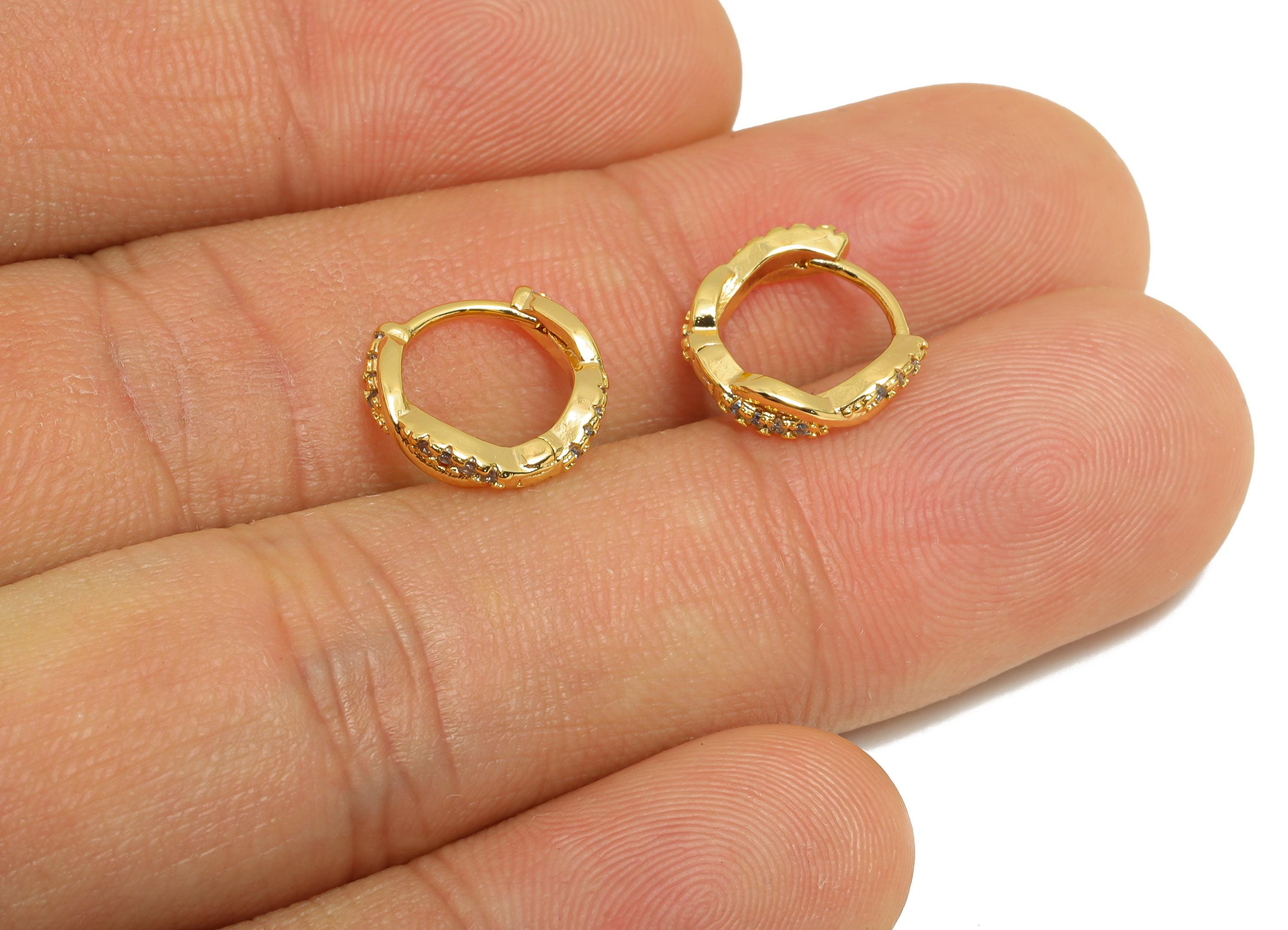 Brass CZ Cross Huggie Hoop Earring - Brass Zircon Earrings - Classic Huggie Hoop Clasp - 18K Real Gold Plated - 11.4x10.7x2.8mm - RGP10943 - DOMEDBAZAAR