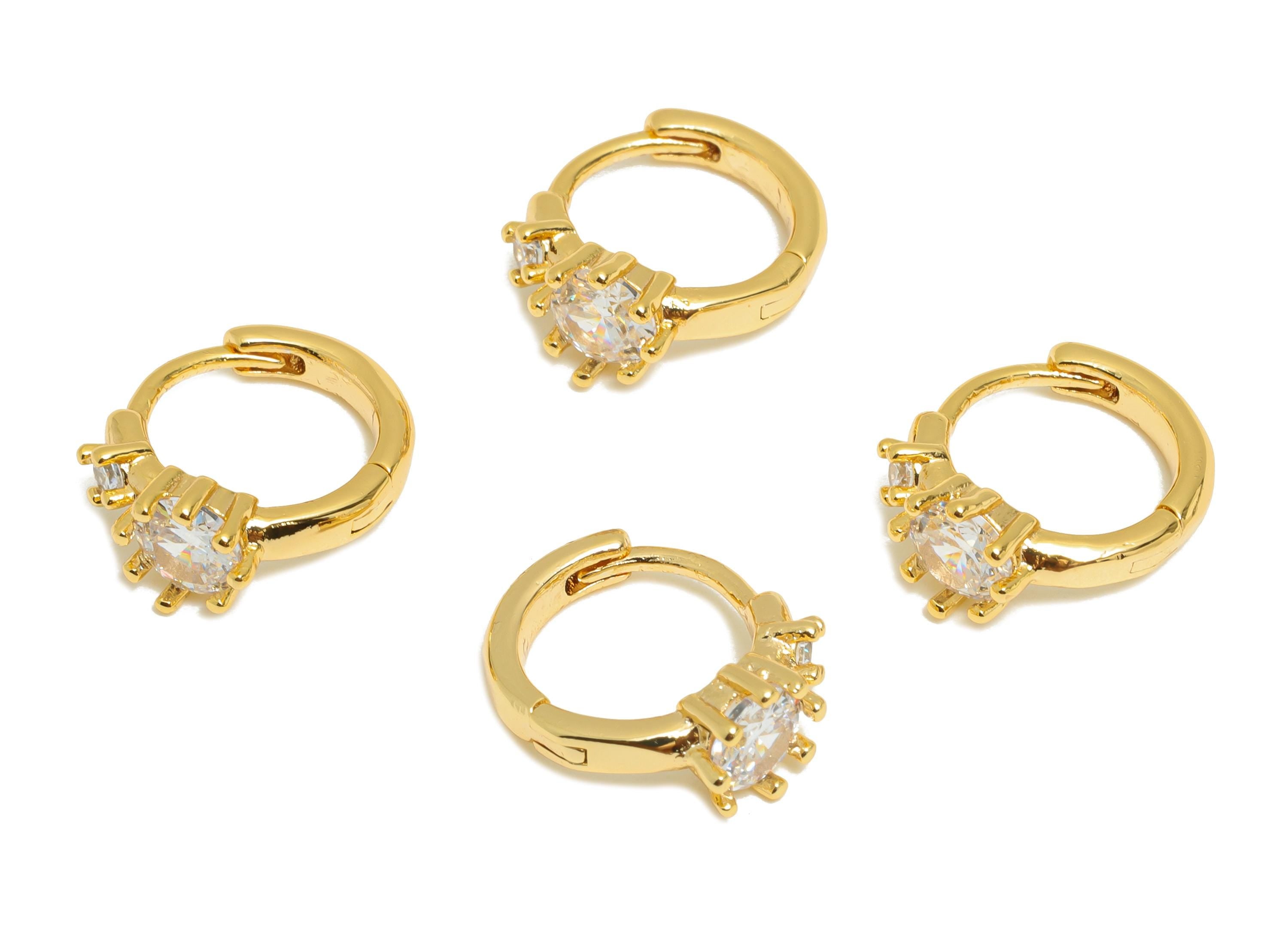 Brass CZ Huggie Hoop Earring - Dainty Zircon Hoop Earring - Classic Huggie Hoop Clasp - Everyday Wear - 18K Gold Plated - 13x11x5mm-RGP10844 - DOMEDBAZAAR
