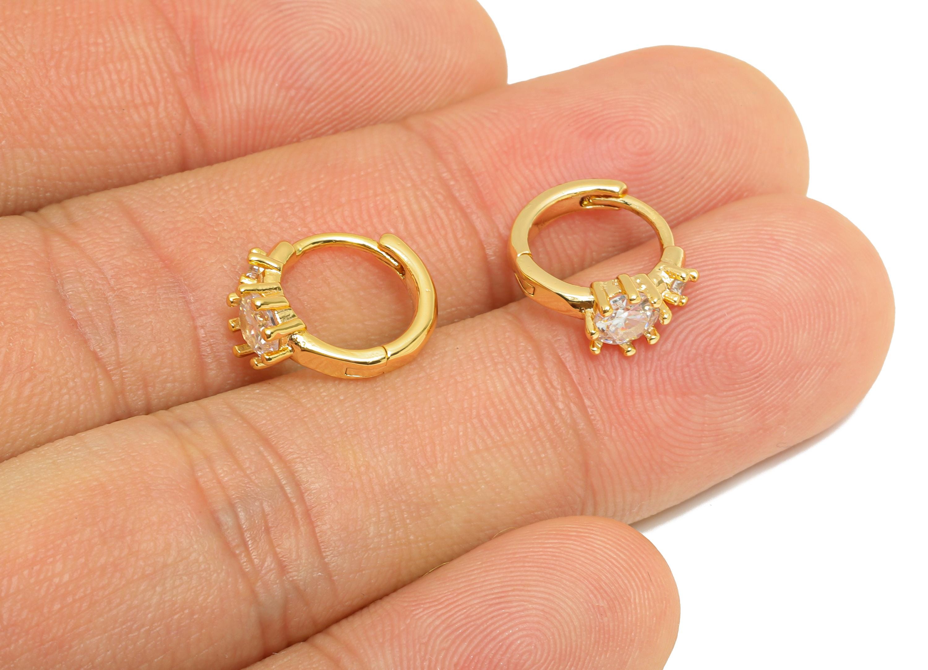 Brass CZ Huggie Hoop Earring - Dainty Zircon Hoop Earring - Classic Huggie Hoop Clasp - Everyday Wear - 18K Gold Plated - 13x11x5mm-RGP10844 - DOMEDBAZAAR