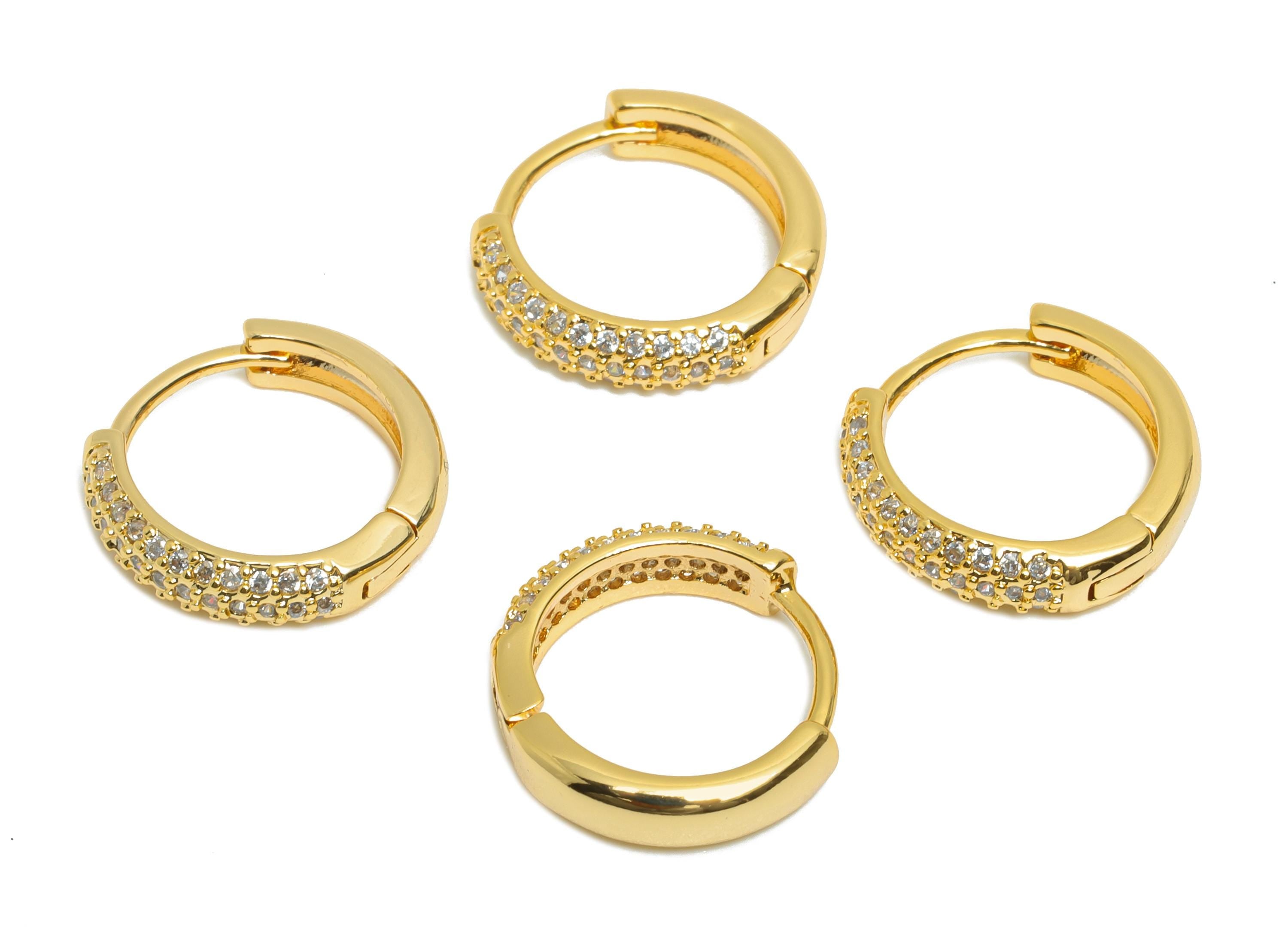 Brass Huggie Hoop Earring - Dainty Zircon Hoop Earring - Classic Huggie Hoop Clasp - Everyday Wear - 18K Gold Plated - 13x11x5mm - RGP10897 - DOMEDBAZAAR