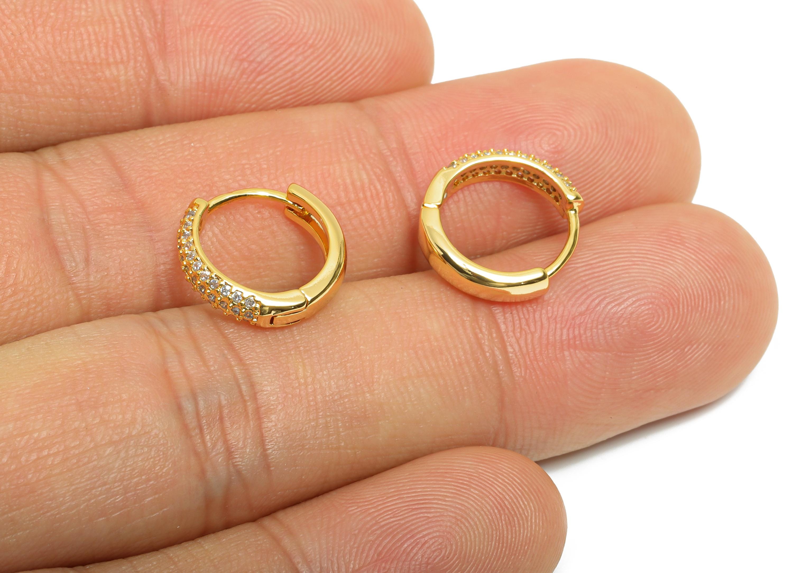 Brass Huggie Hoop Earring - Dainty Zircon Hoop Earring - Classic Huggie Hoop Clasp - Everyday Wear - 18K Gold Plated - 13x11x5mm - RGP10897 - DOMEDBAZAAR