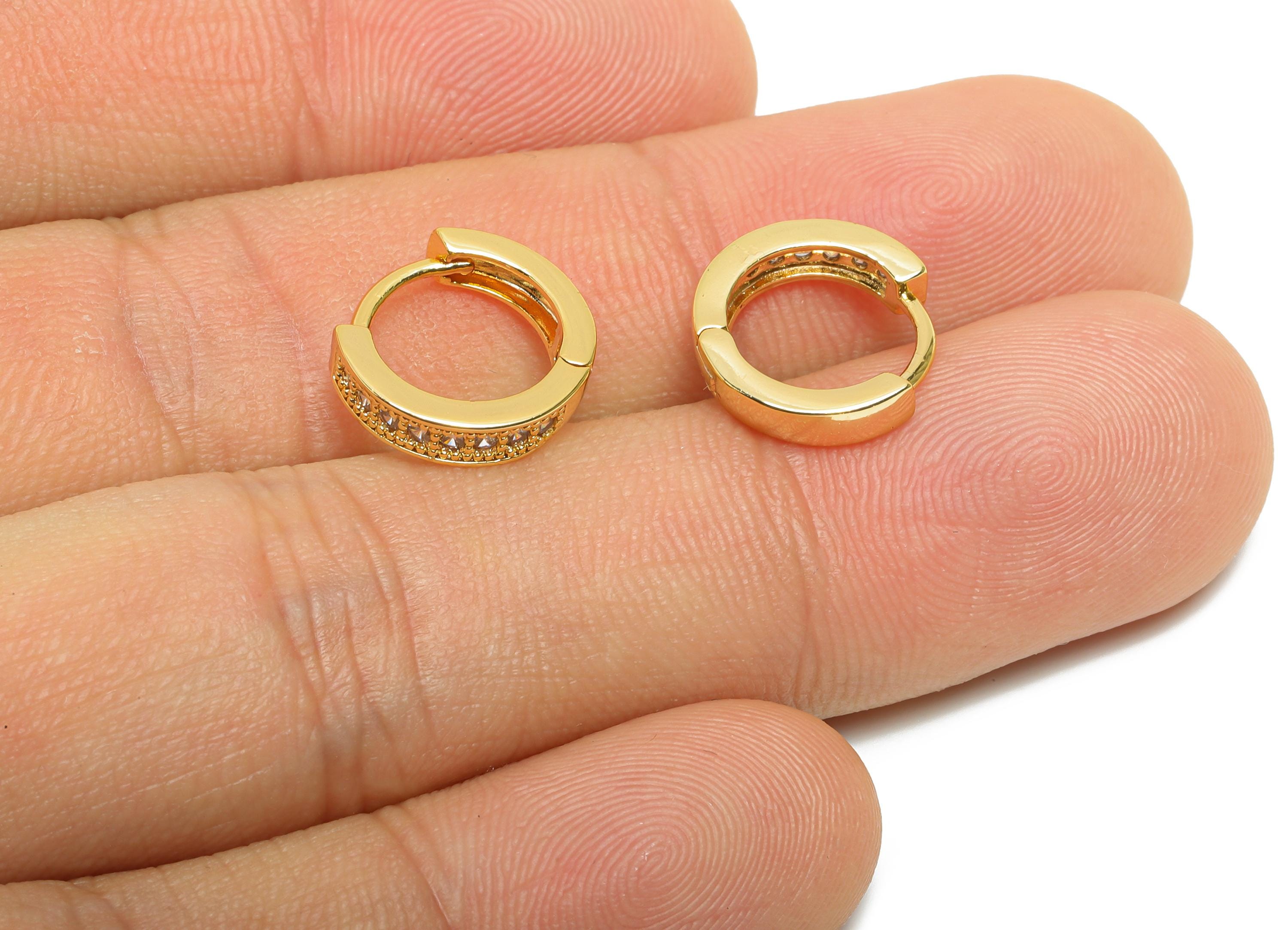 Brass CZ Round Huggie Hoop Earring - Elegant Circle Zircon Earring - Refined Huggie Hoop Clasp - 18K Real Gold Plated - 12.6x12x3mm-RGP10885 - DOMEDBAZAAR