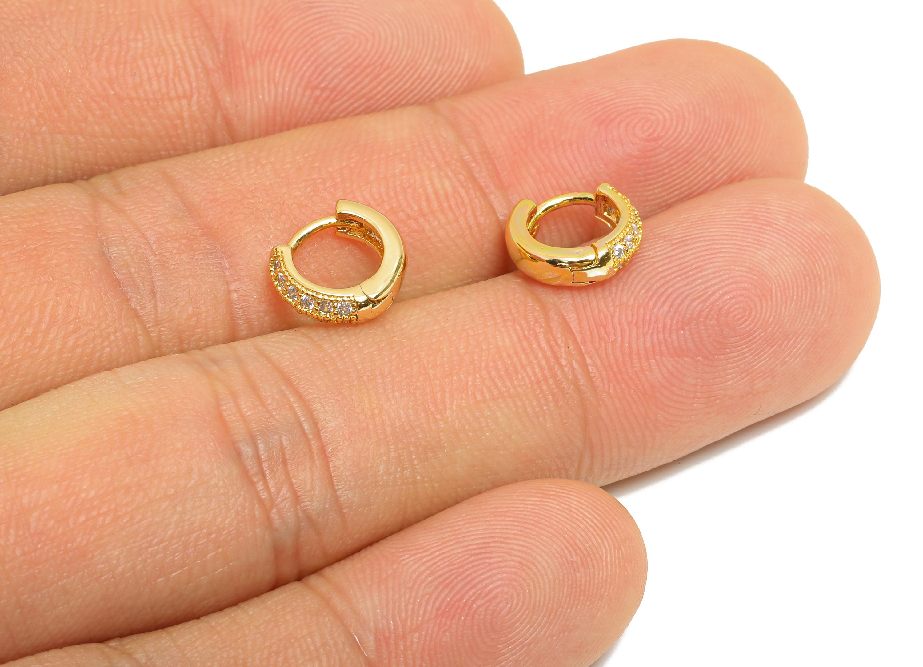 Brass CZ Round Huggie Hoop Earring - Mini Brass Zircon Earring - Dainty Huggie Hoop Clasp - 18K Real Gold Plated - 9.8x8.8x2.88mm - RGP10869 - DOMEDBAZAAR
