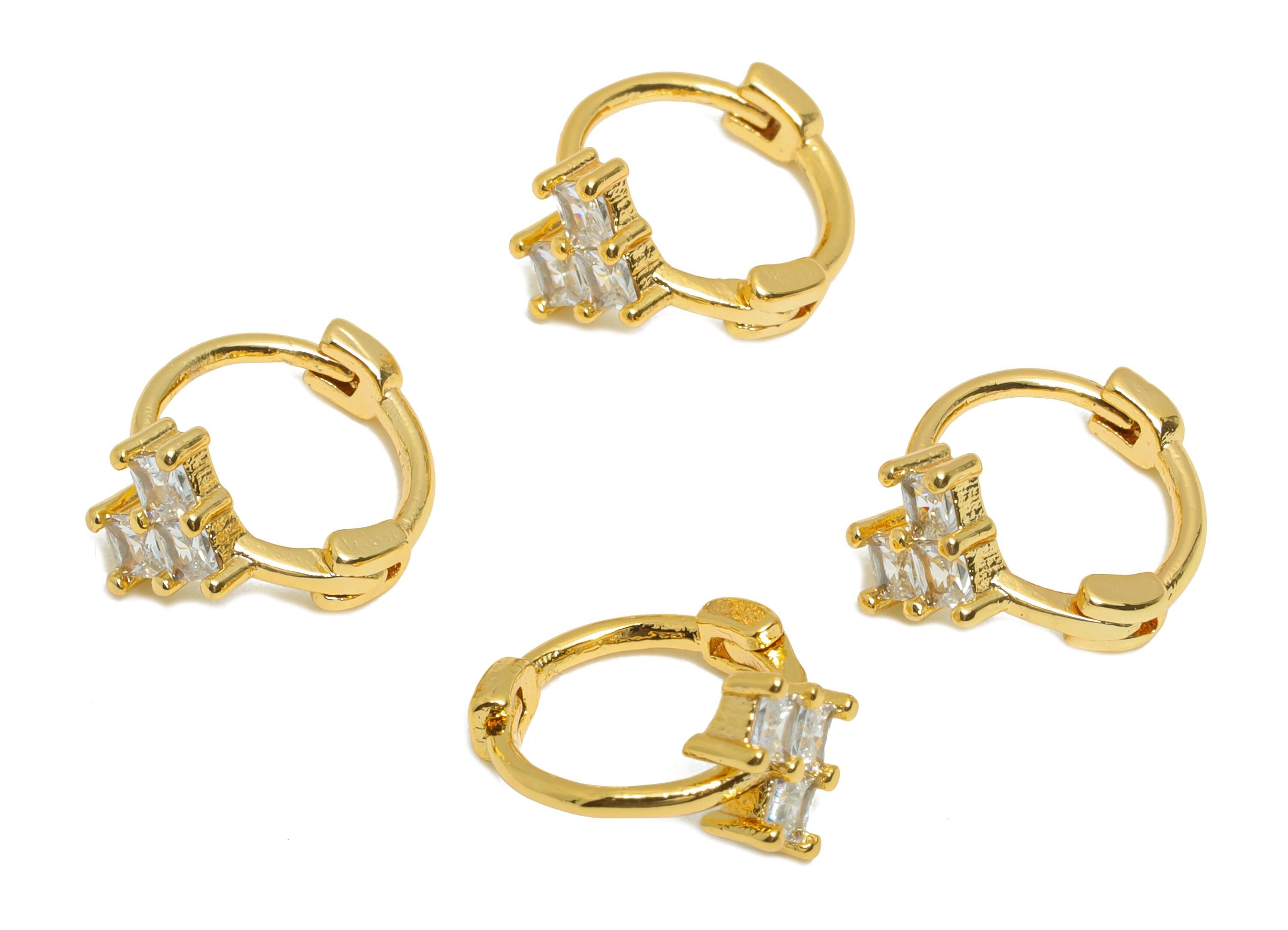 Brass Heart Huggie Hoop Earring - Dainty Zircon Earring - Brass Everyday Wear Hoop Clasp - 18K Real Gold Plated -11x9x6.67mm - RGP10849 - DOMEDBAZAAR