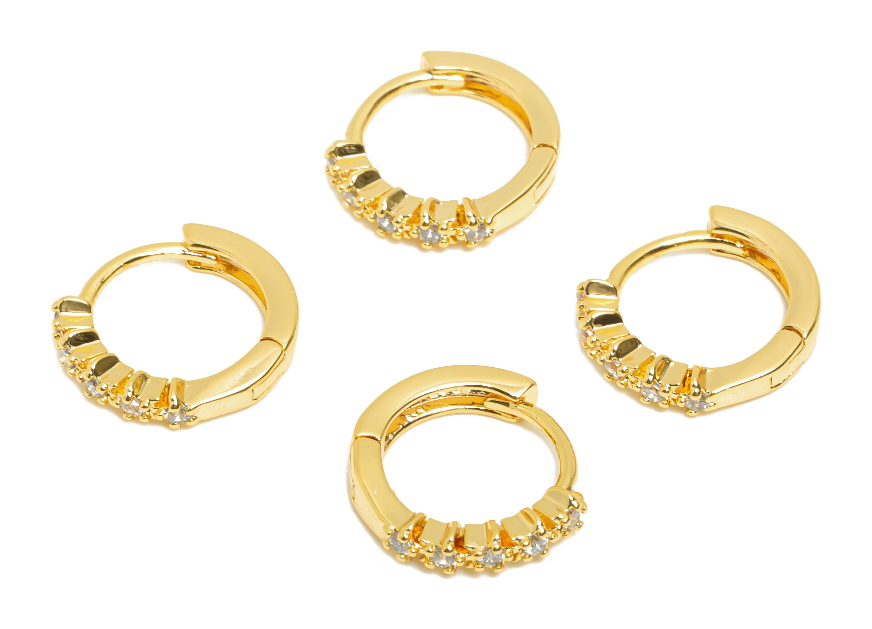 Brass CZ Huggie Hoop Earring - Bead Zircon Hoop Earring - Sparking Huggie Hoop Clasp - 18K Real Gold Plated - 12.8x10.64x5mm - RGP10856 - DOMEDBAZAAR