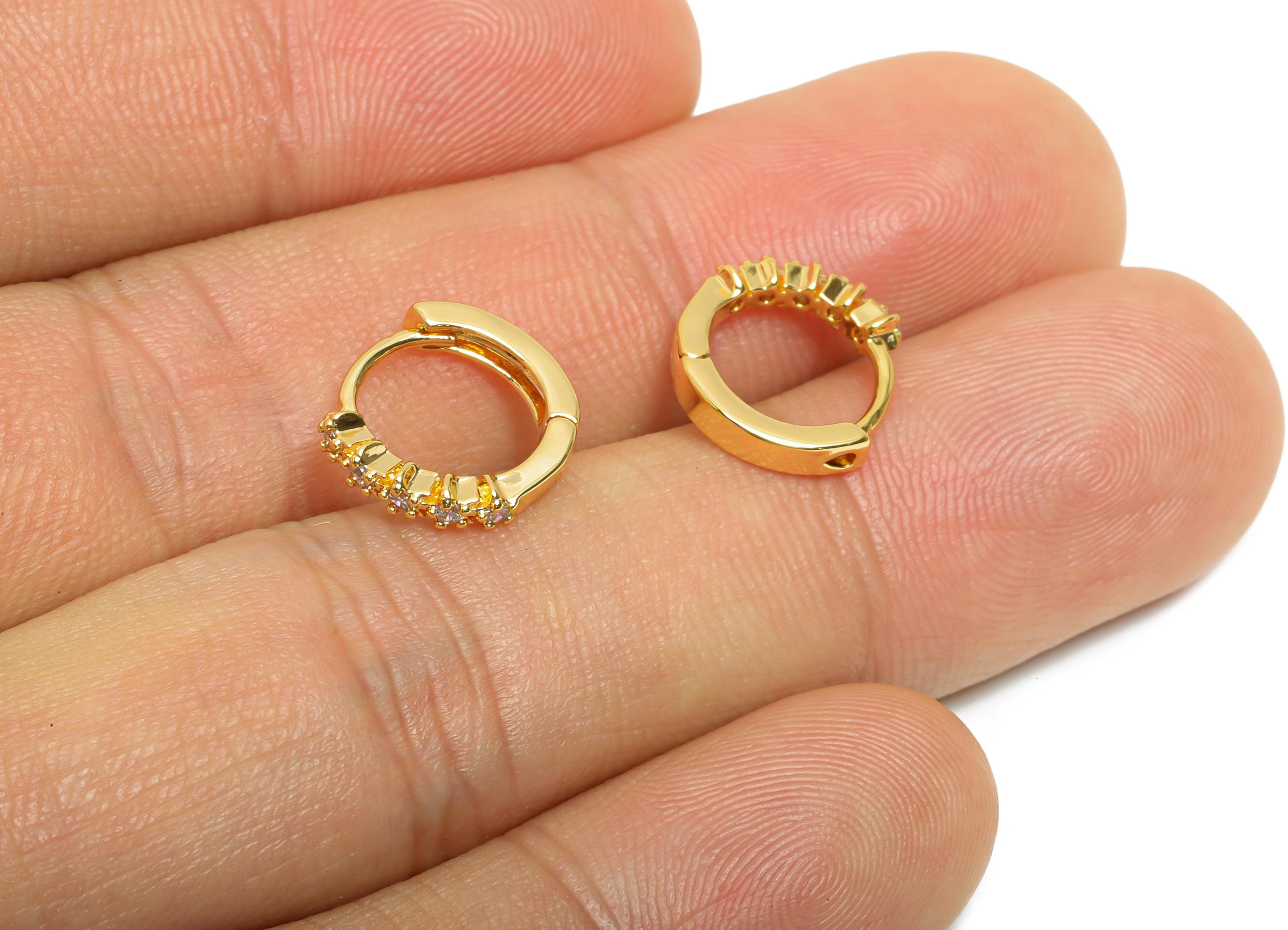 Brass CZ Huggie Hoop Earring - Bead Zircon Hoop Earring - Sparking Huggie Hoop Clasp - 18K Real Gold Plated - 12.8x10.64x5mm - RGP10856 - DOMEDBAZAAR
