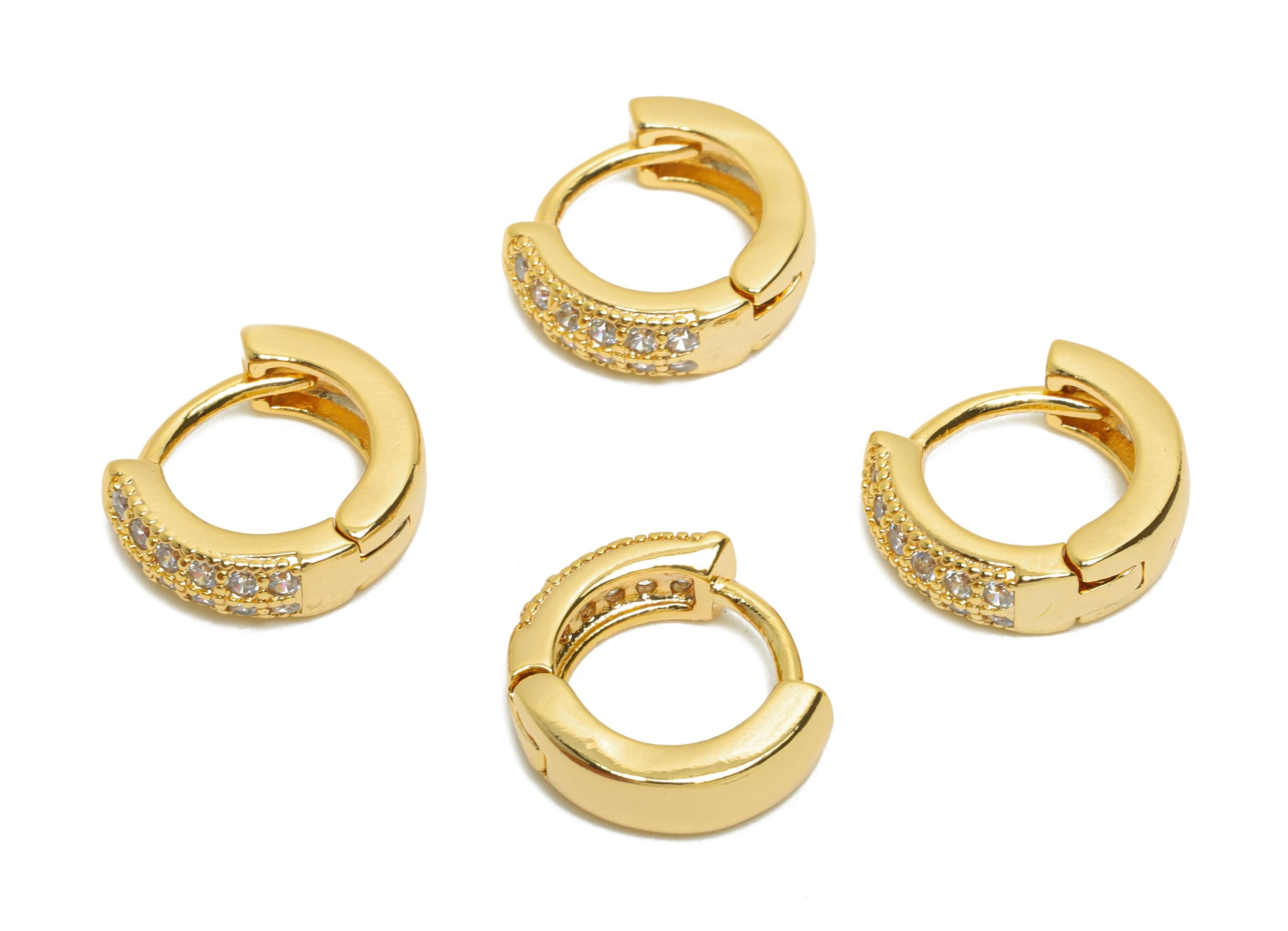 Brass CZ Huggie Hoop Earring - Bead Zircon Hoop Earring - Sparking Hoop Clasp - For Woman - 18K Real Gold Plated - 12x10x3.8mm - RGP10847 - DOMEDBAZAAR