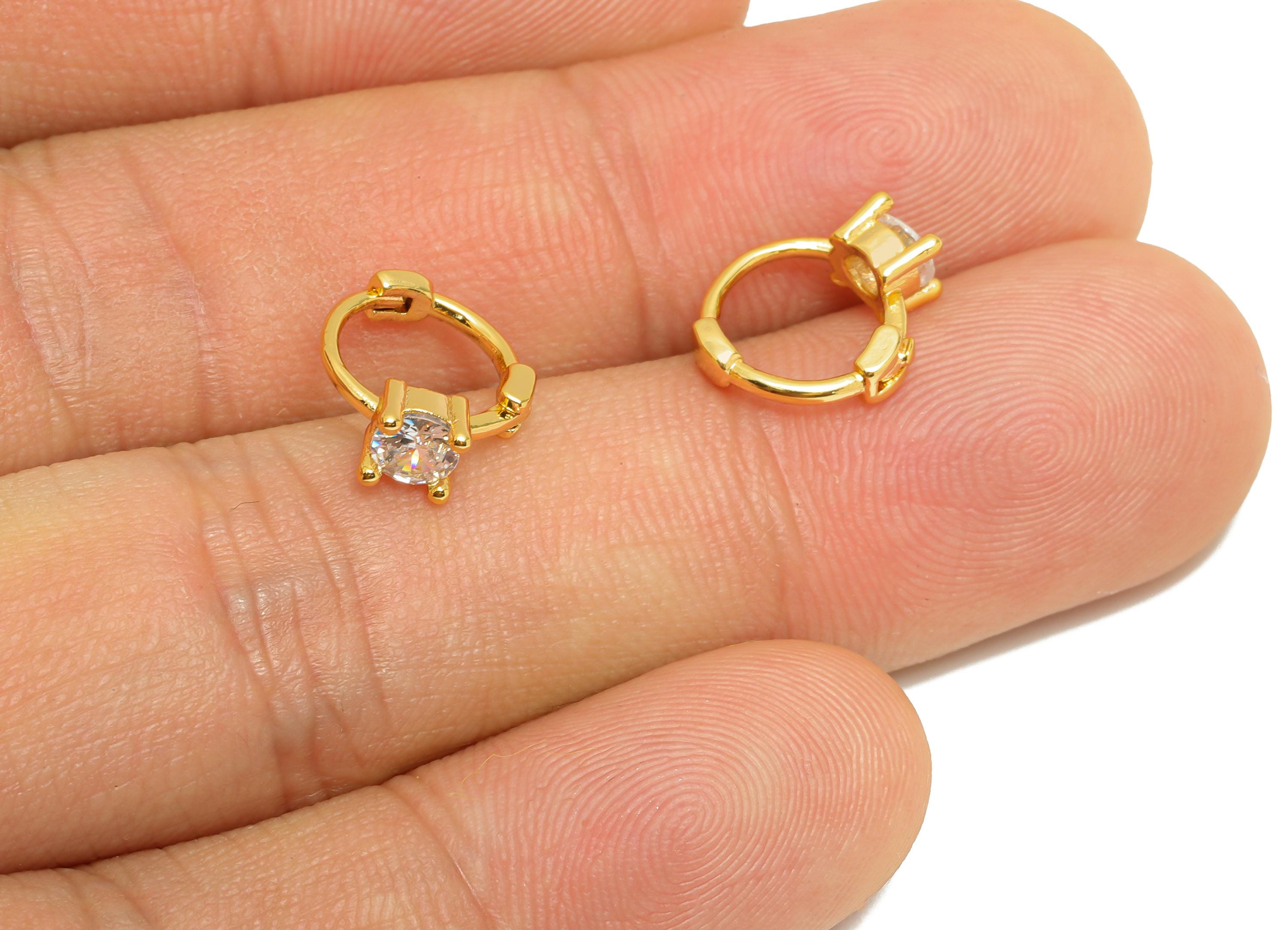 Brass CZ Huggie Hoop Earring - Ring Zircon Hoop Earring - Sparking Hoop Earring - For Woman - 18K Real Gold Plated - 12x10x4.15mm - RGP10894 - DOMEDBAZAAR