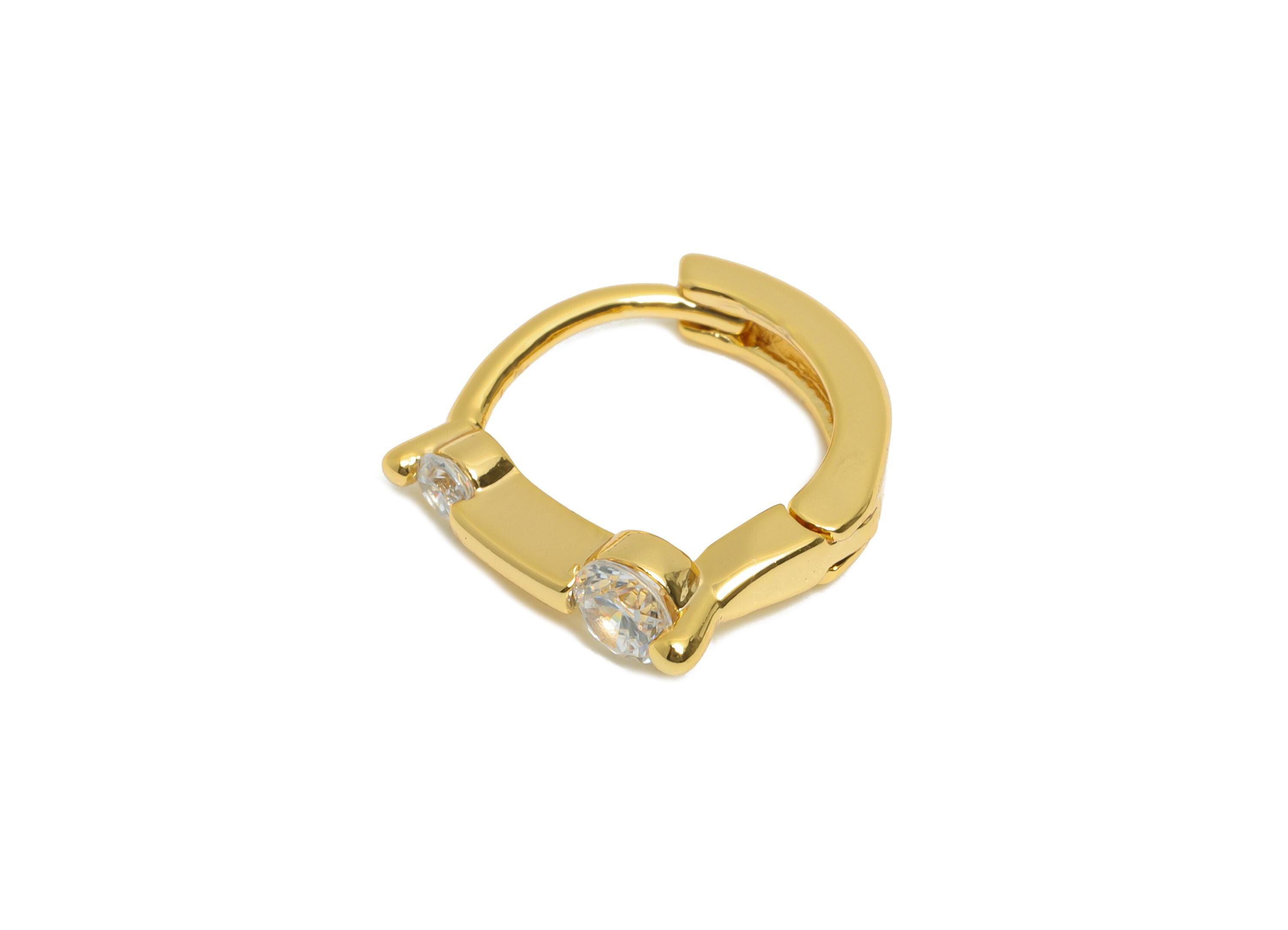 Brass Huggie Hoop Earring - Sparkling CZ Hoop Earring - Shiny Gold Hoops - Everyday Wear Earring - 18K Real Gold Plated - 11x10x3mm-RGP10859 - DOMEDBAZAAR