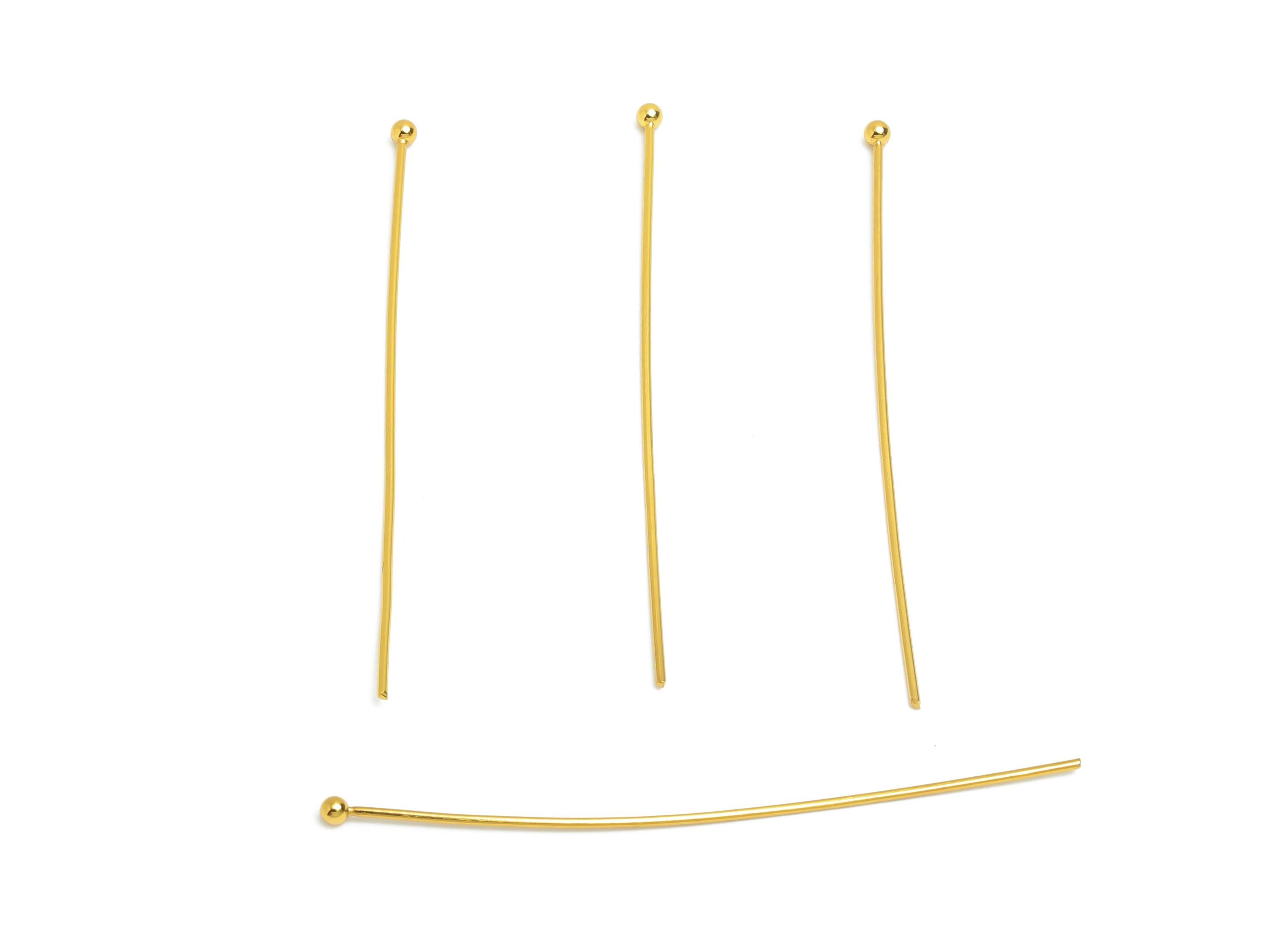 0.7*50mm Steel Ball Head Pin - Ball Head Pin Crafting & Beading Headpin - Ball Head Pins for Jewelry - 18K Real Vacuum Plating - SS2132-50G - DOMEDBAZAAR