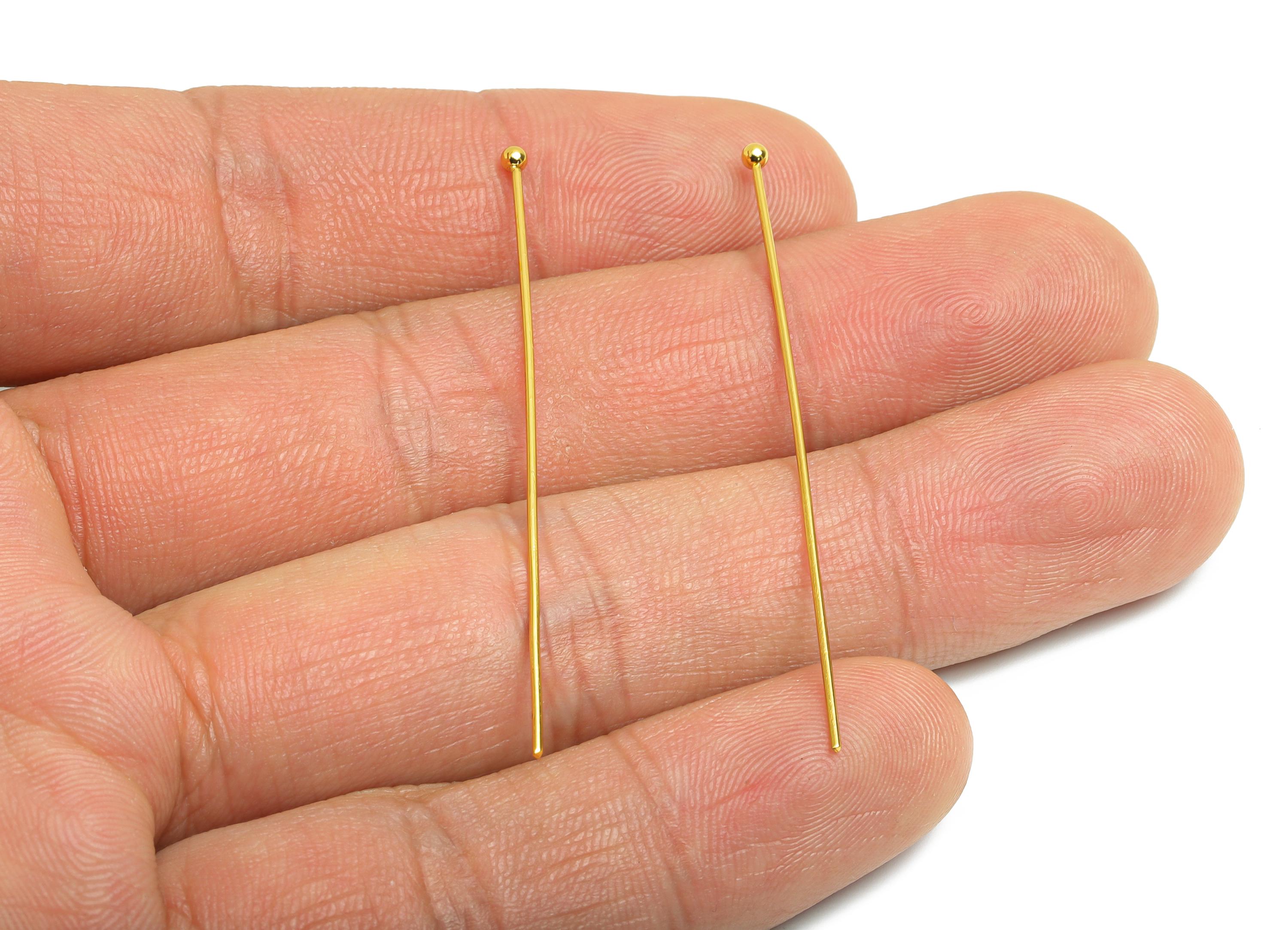 0.7*50mm Steel Ball Head Pin - Ball Head Pin Crafting & Beading Headpin - Ball Head Pins for Jewelry - 18K Real Vacuum Plating - SS2132-50G - DOMEDBAZAAR