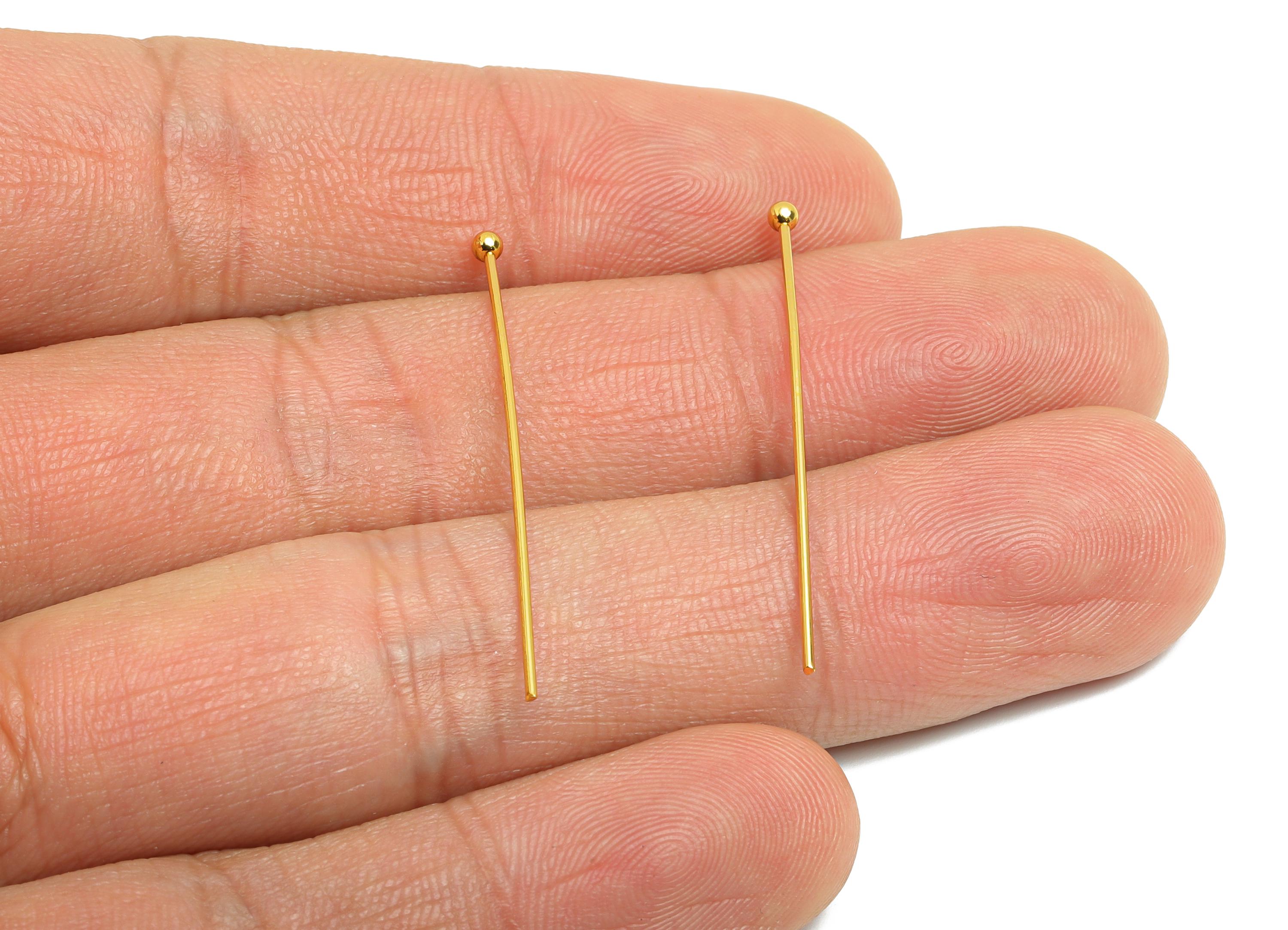 0.7*35mm Steel Ball Head Pin - Ball Head Pin Crafting & Beading Headpin - Ball Head Pins for Jewelry - 18K Real Vacuum Plating - SS2132-35G - DOMEDBAZAAR