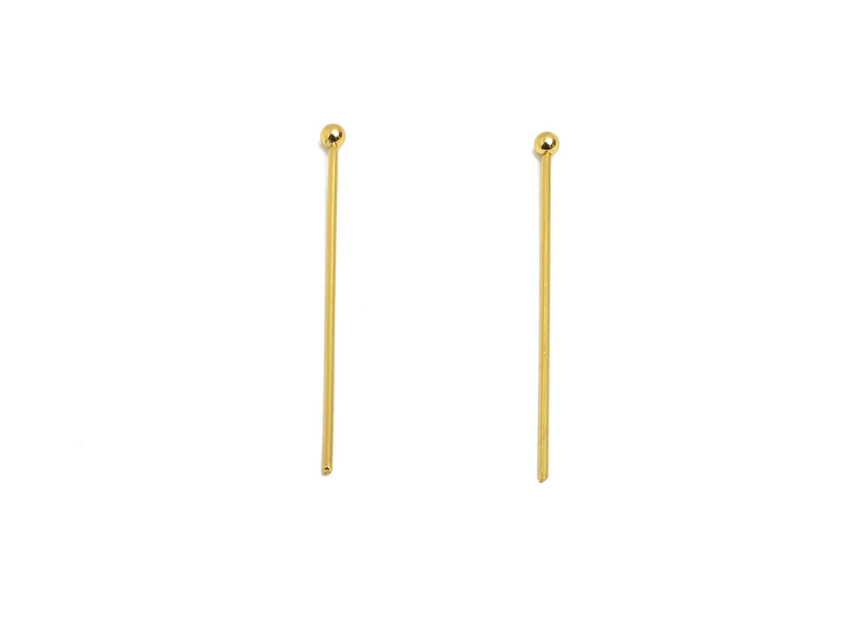 0.7*30mm Steel Ball Head Pin - Ball Head Pin Crafting & Beading Headpin - Ball Head Pins for Jewelry - 18K Real Vacuum Plating - SS2132-30G - DOMEDBAZAAR