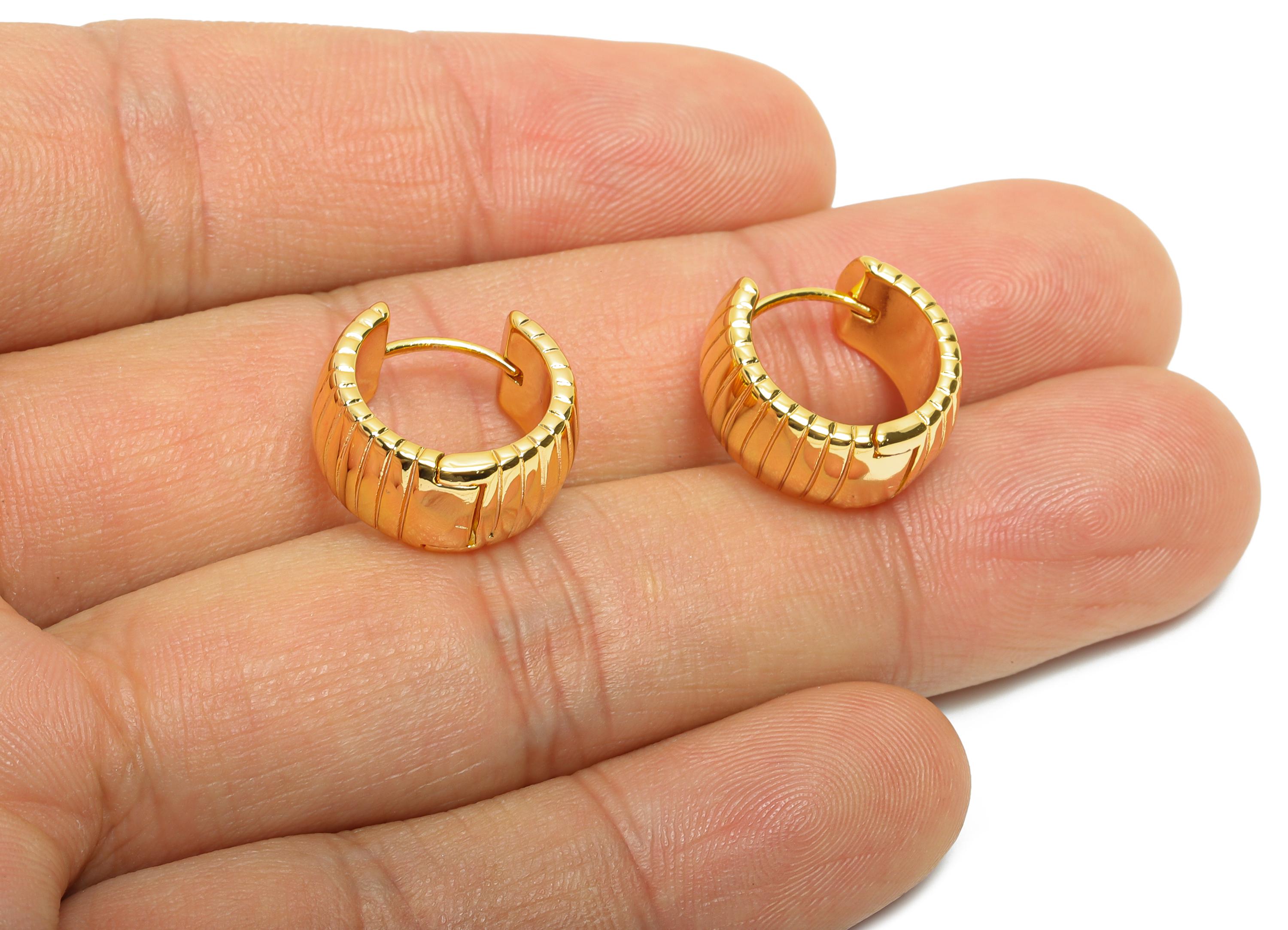 Brass Textured Hoop Earring - Chunky Huggie Hoop Clasp Earring - Modern Everyday Wear Earring - 18K Real Gold Plated - 15x14x2mm- RGP10803 - DOMEDBAZAAR
